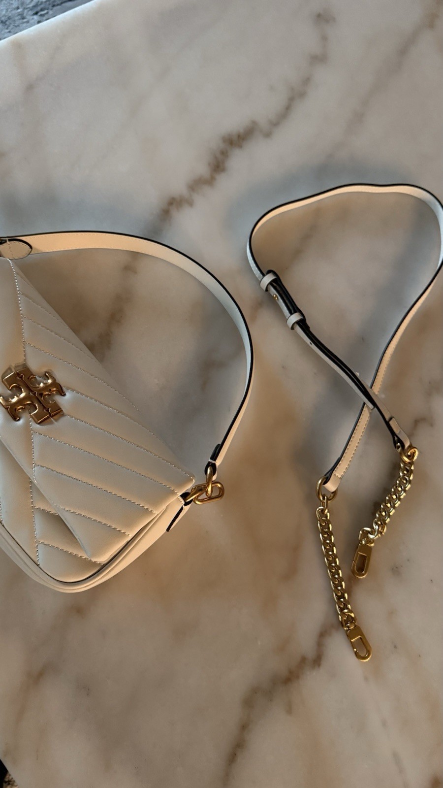 NEW Tory Burch Kira Chevron Shoulder Bag Ivory – Luxury Gift Wrapped with Origin