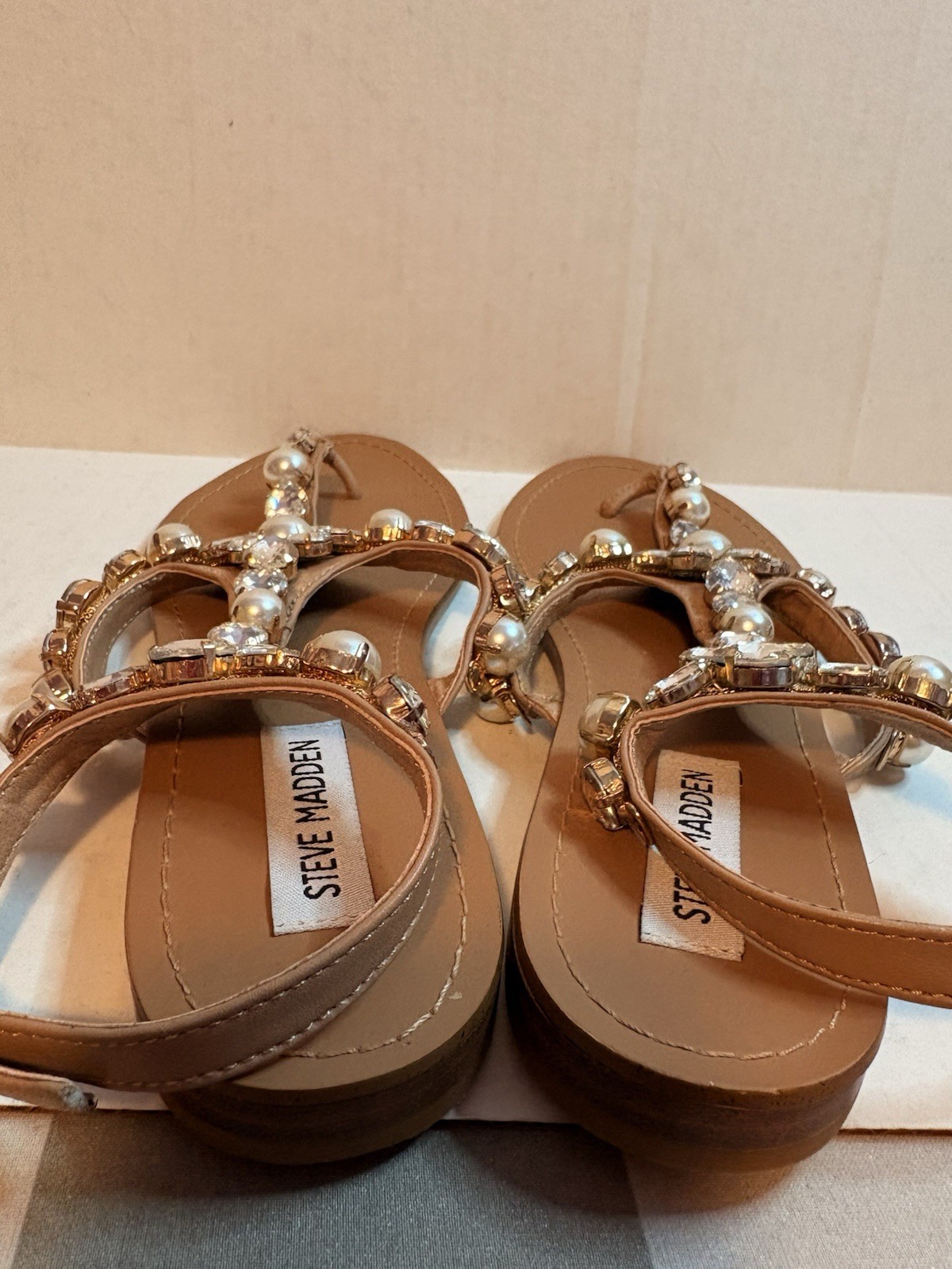Steve Madden Chantel Embellished Thong Sandals Tan Womens Size 9M