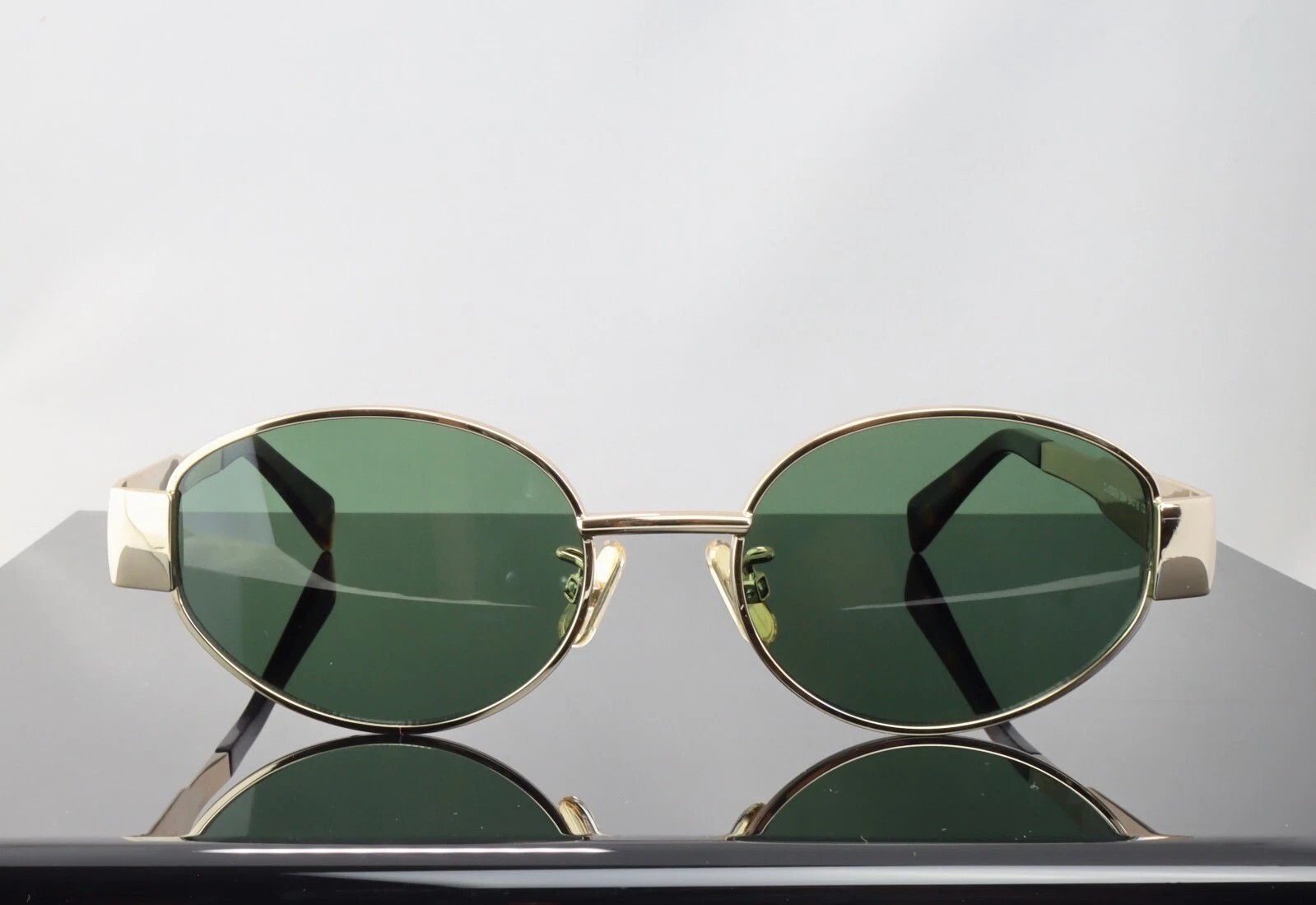 Celine Triomphe Metal CL40235U 30N Gold / Green Lenses Oval Sunglasses 100% UV