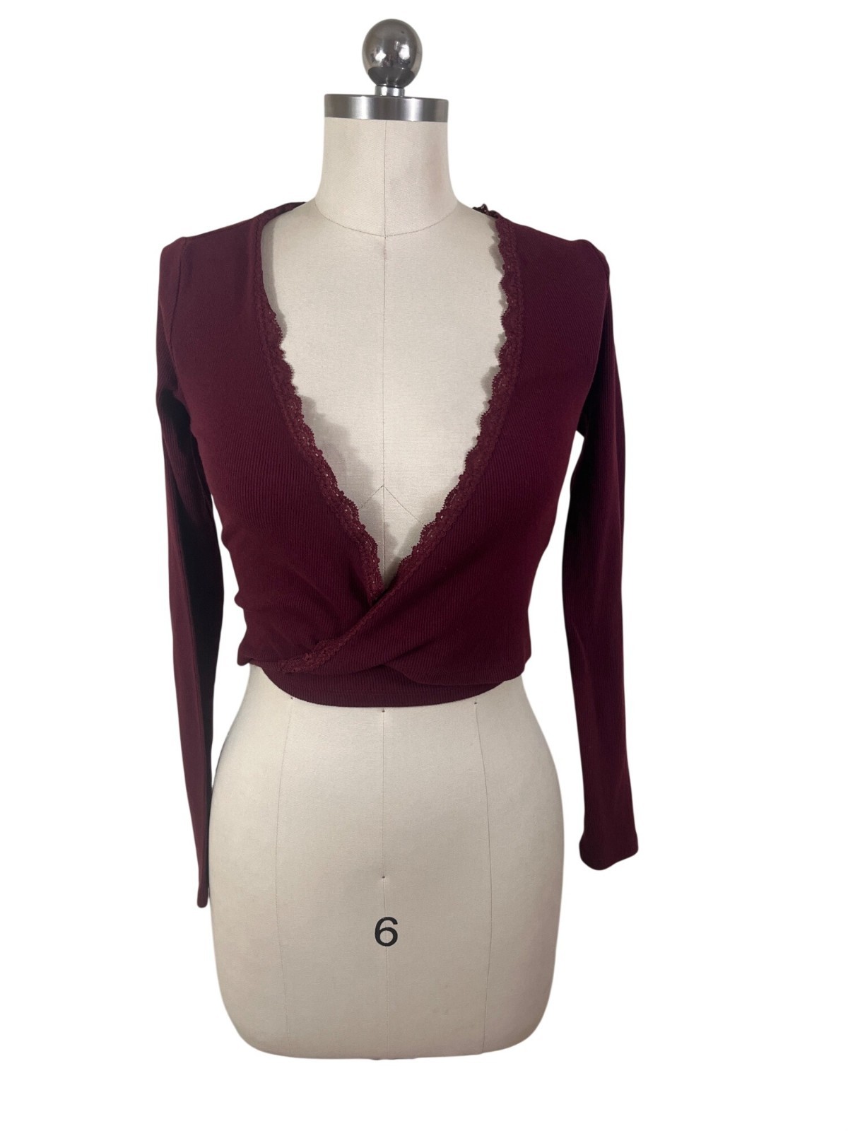 Forever 21 Dark Coquette Wrap Top Womens Small Burgundy Ballerina 90s Grunge