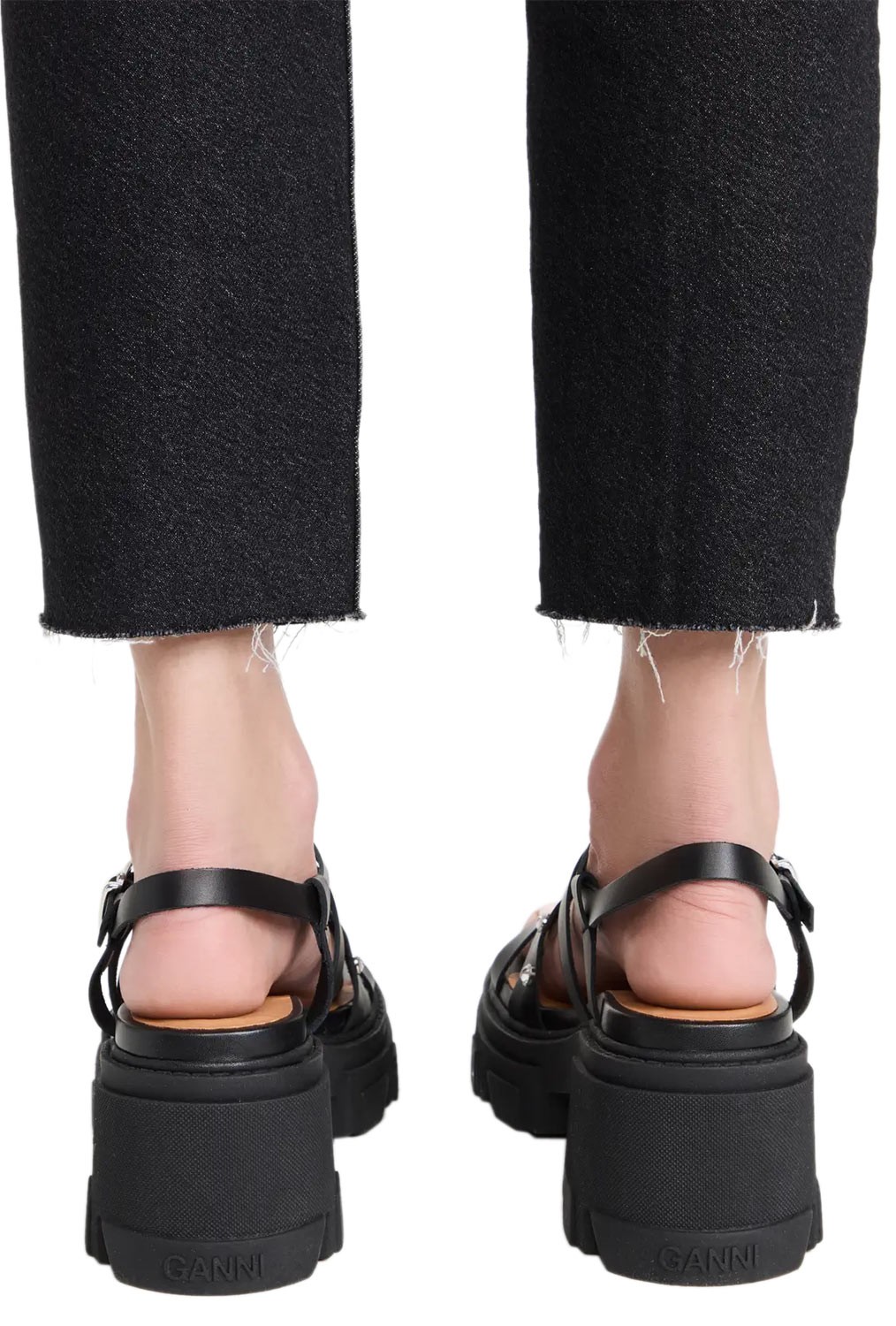 Ganni Womens Cleated Strappy Block Heel Sandals 39 Black – NIB $475