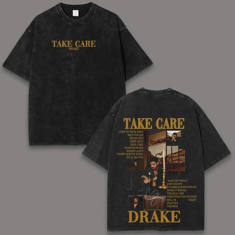 Drake Take Care Acid Washed Y2K Rap Oversized Soft Cotton Unisex T-shirt