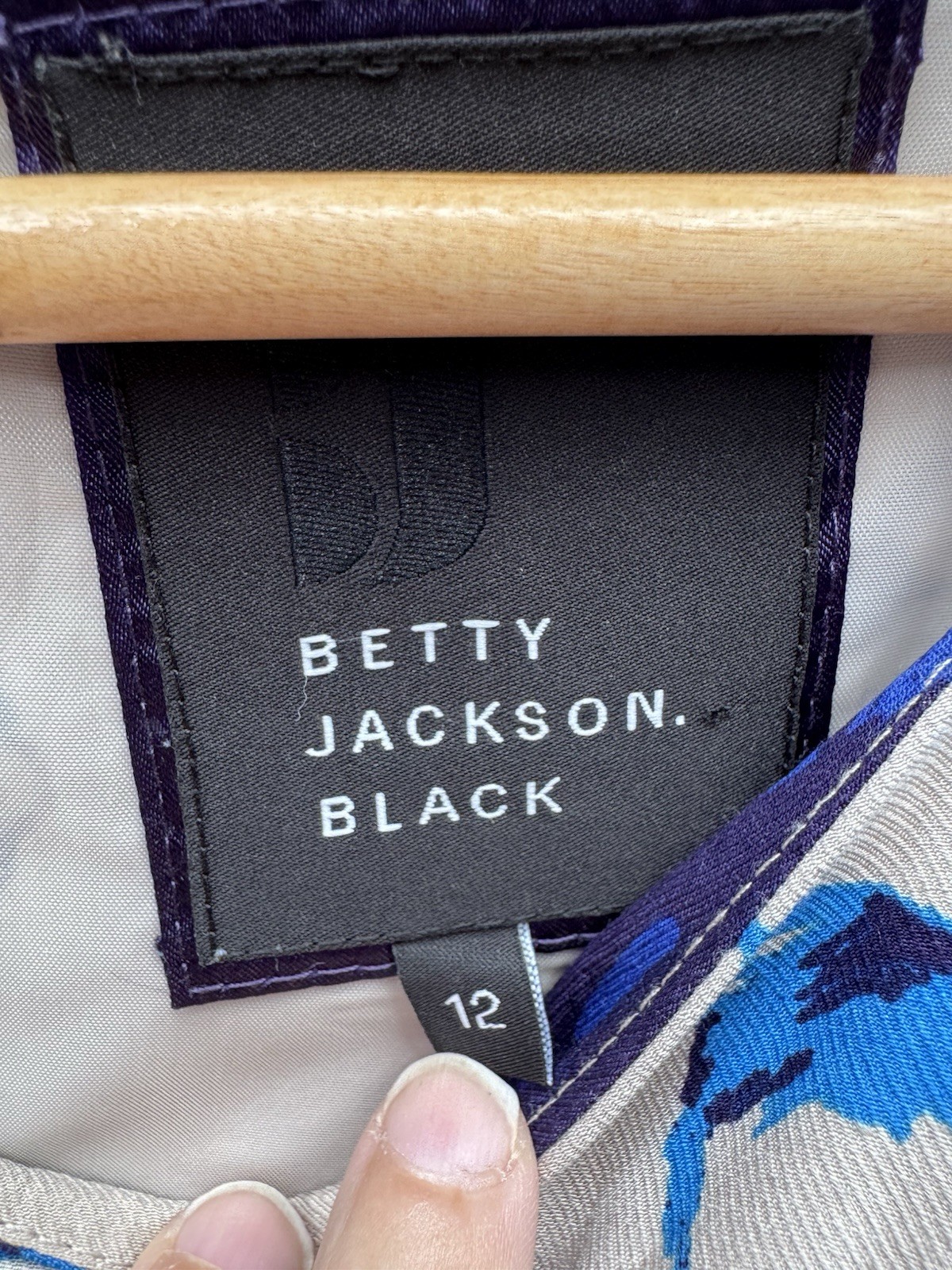 Betty Jackson Black Blue / Beige Floral Shift Dress Size 12 Summer / Wedding