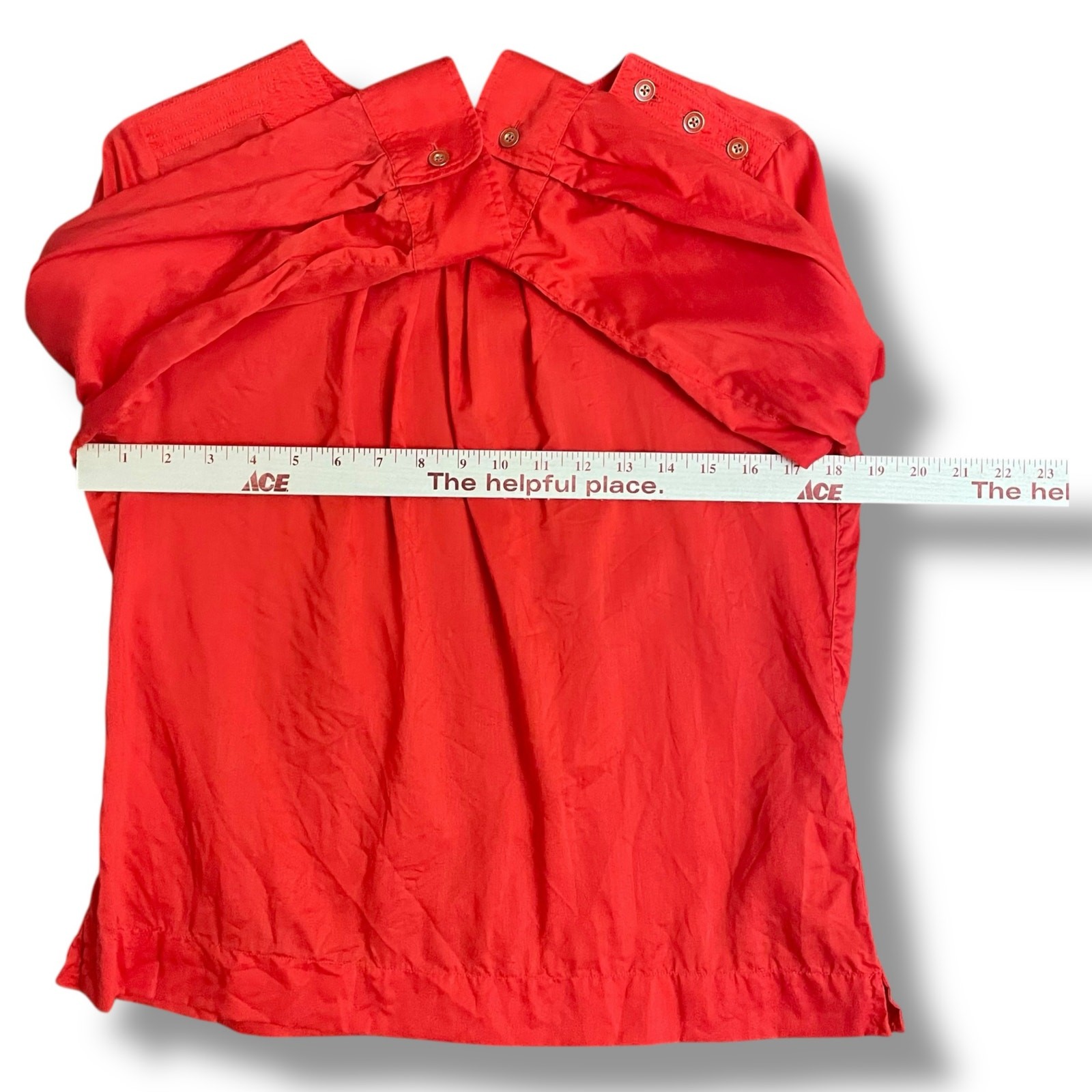 Talbots Petites Red Tencel Lyocell Blouse 10P 3/4 Sleeve Button Shoulder Top
