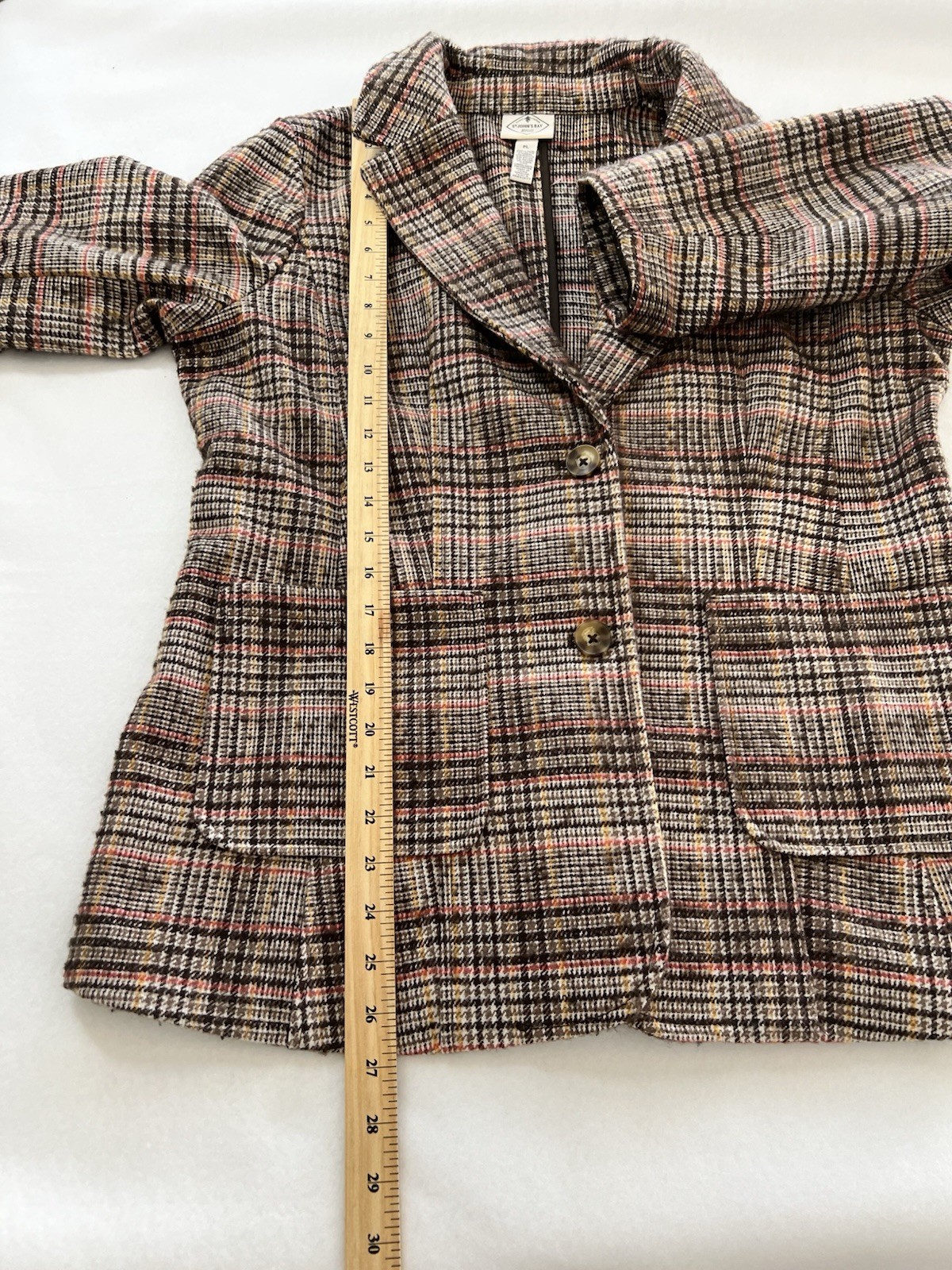 St John’s Bay Women’s Large Multicolor Petite Plaid Blazer