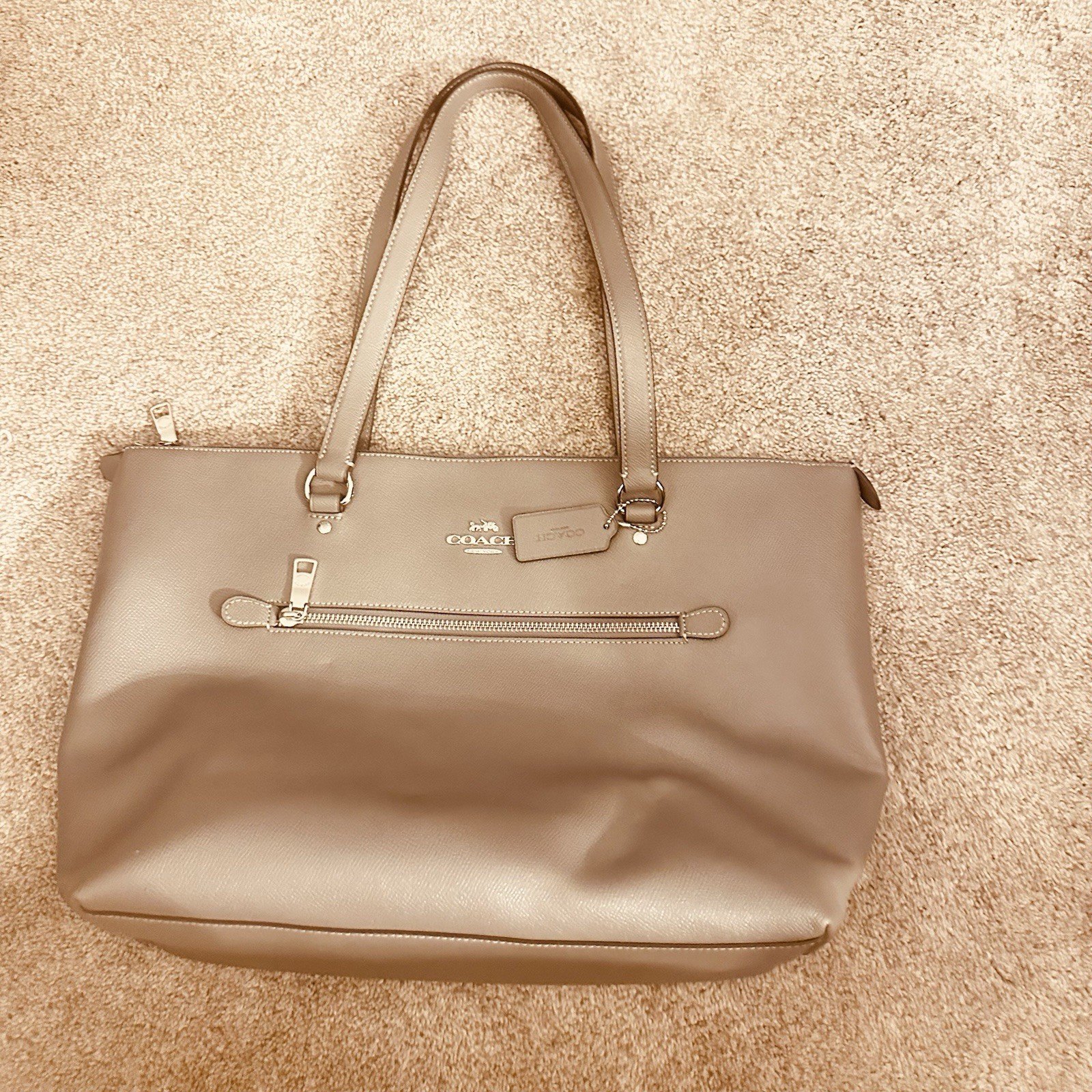 Coach Gallery Tote Large Crossgrain Leather Gray Zip Top Shoulder Bag F79608 EUC