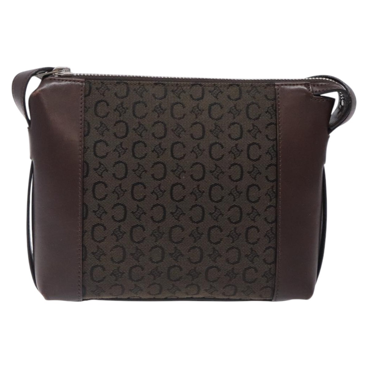 CELINE C Macadam Canvas Shoulder Bag Brown Silver Auth gh393
