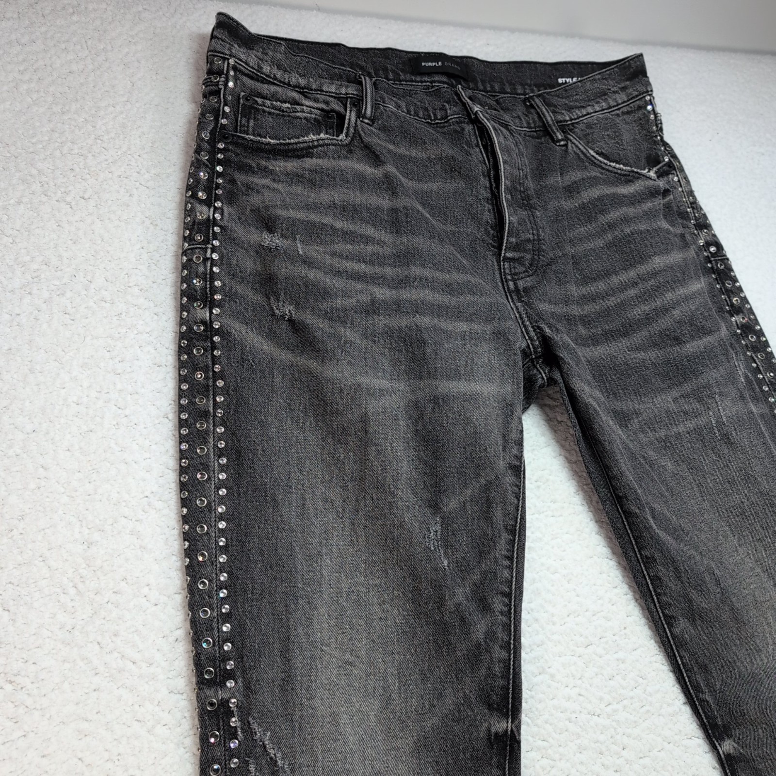 Purple Brand P004 Jeans Mens 36×34 Black Studded Distressed Rockstar