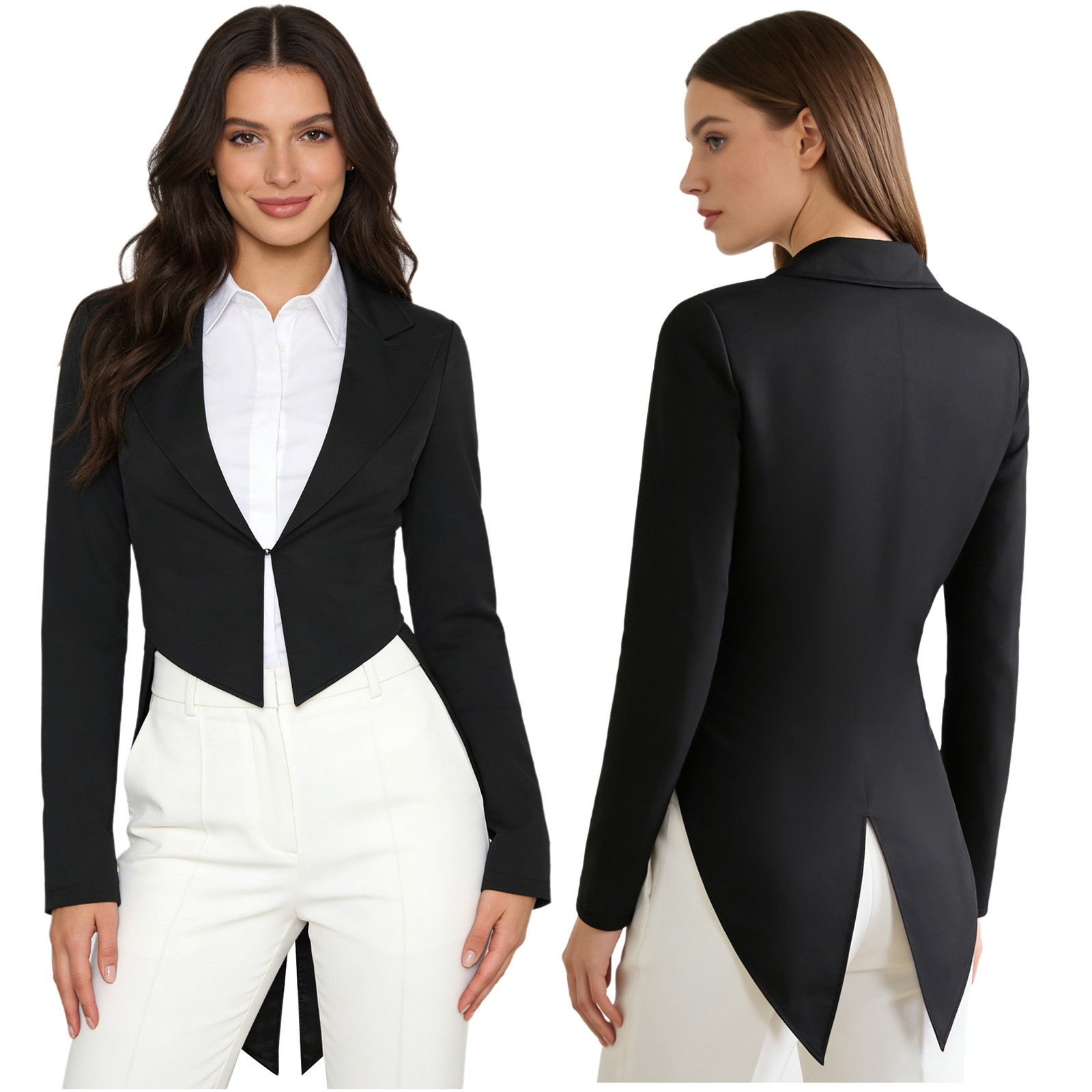 Women Tailcoat Blazer Peaked Lapel Tuxedo Swallowtail Jacket Magician Dance Show