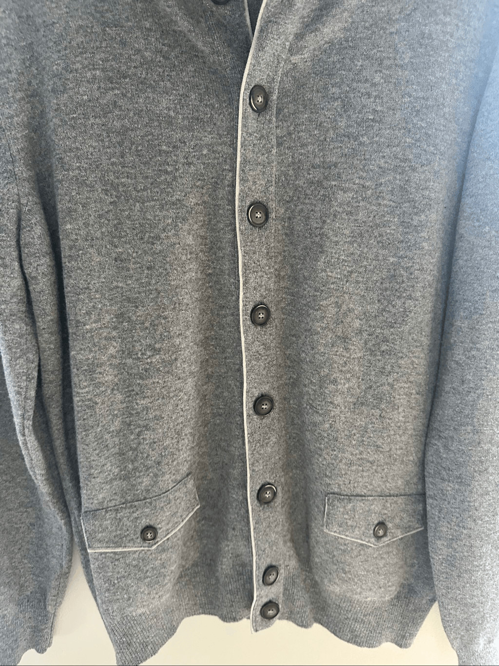 Gran Sasso Men’s Wool Cashmere Cardigan Gray Size 52 (Large) Elbow Patches