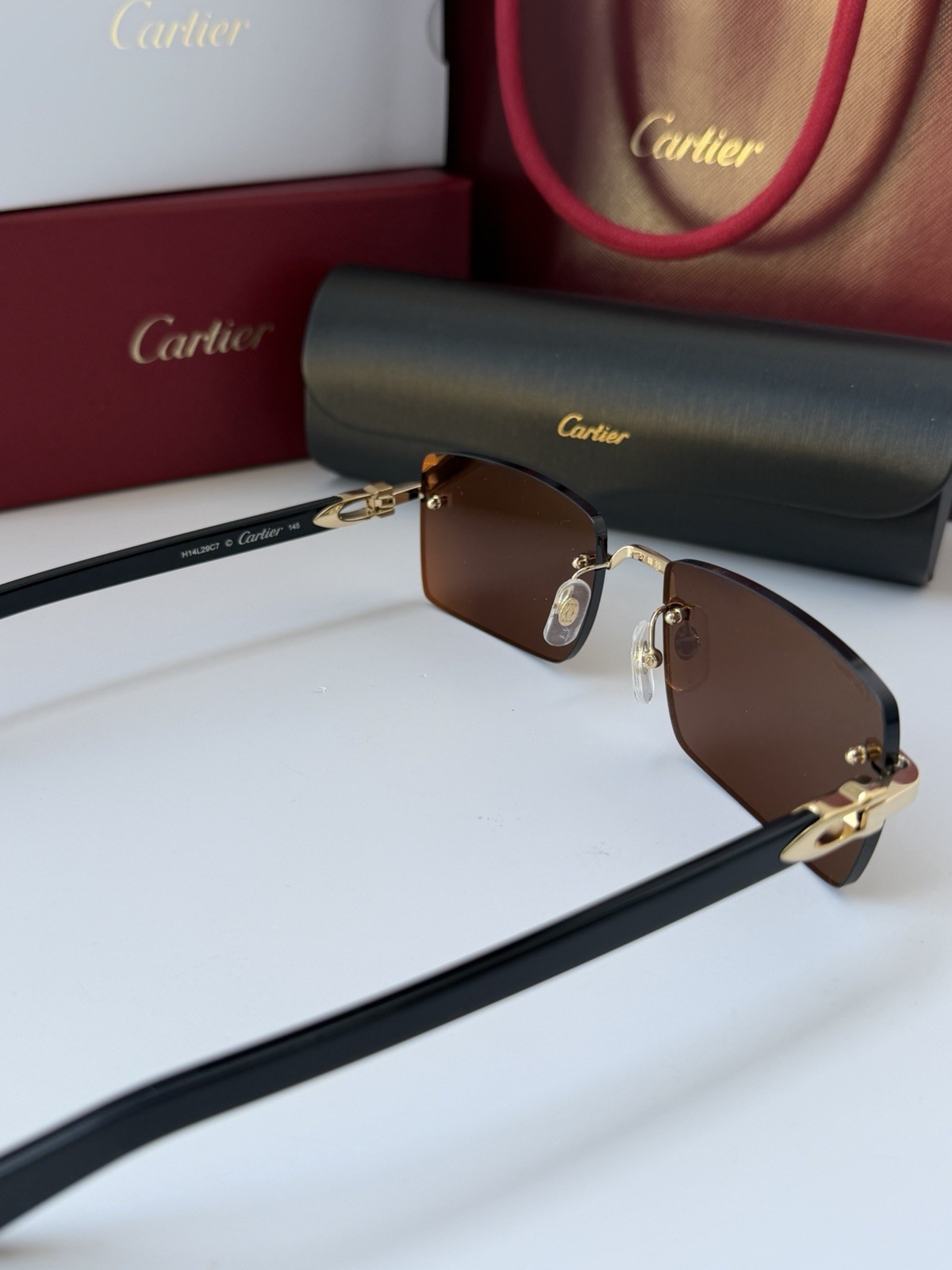 CARTIER CT0579S 005 Gold Black Dark Grey Lens Rectangular Sunglasses AUTHENTIC
