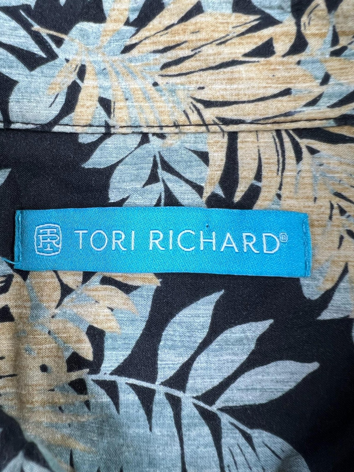 Tori Richard Shirt Mens Large Black Leaf Lawn Short Sleeve Button Up Hawaiian