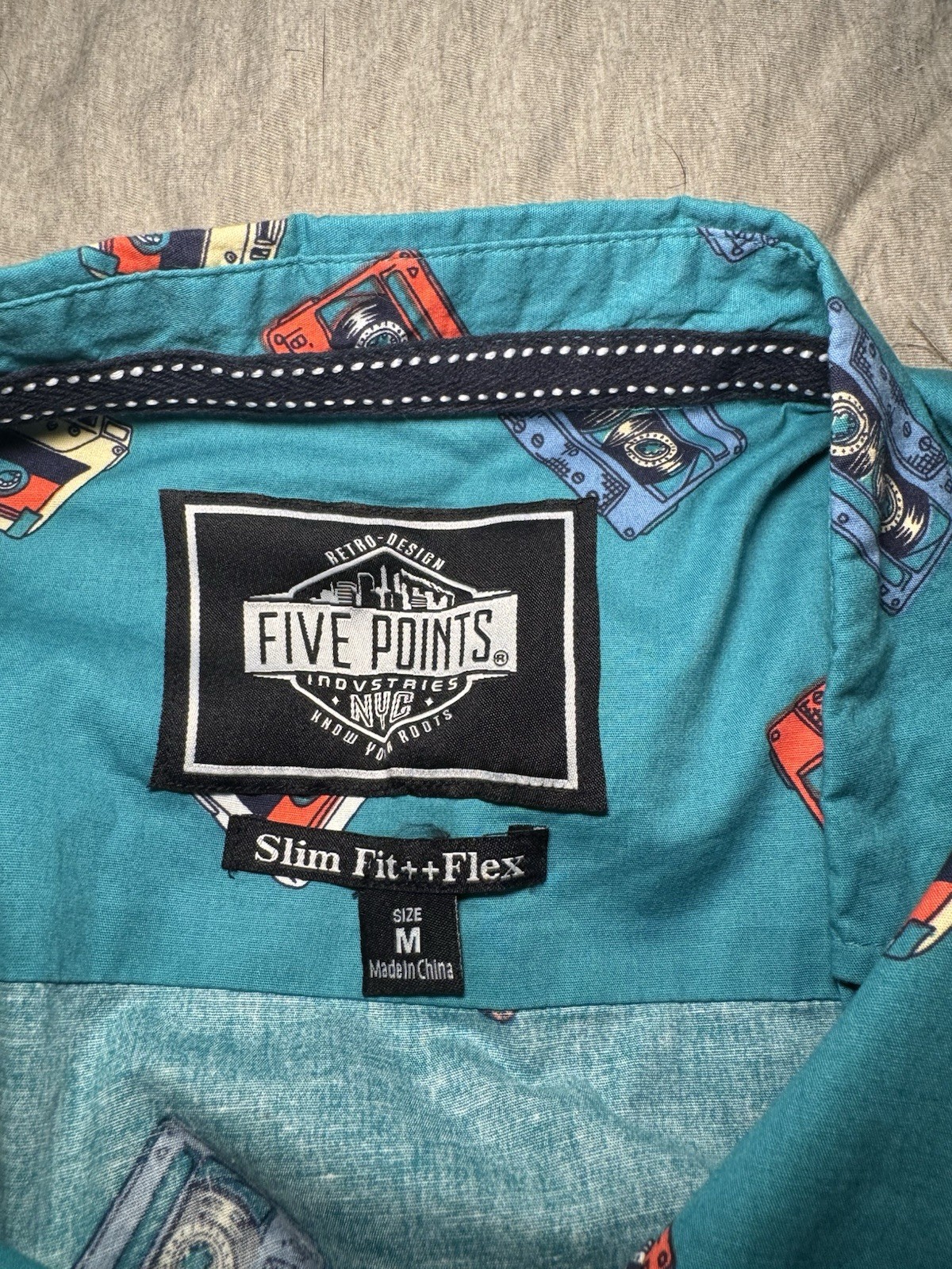 Five Points Industries Cassette Tape Print Shirt Men’s Medium Slim Fit Button Up