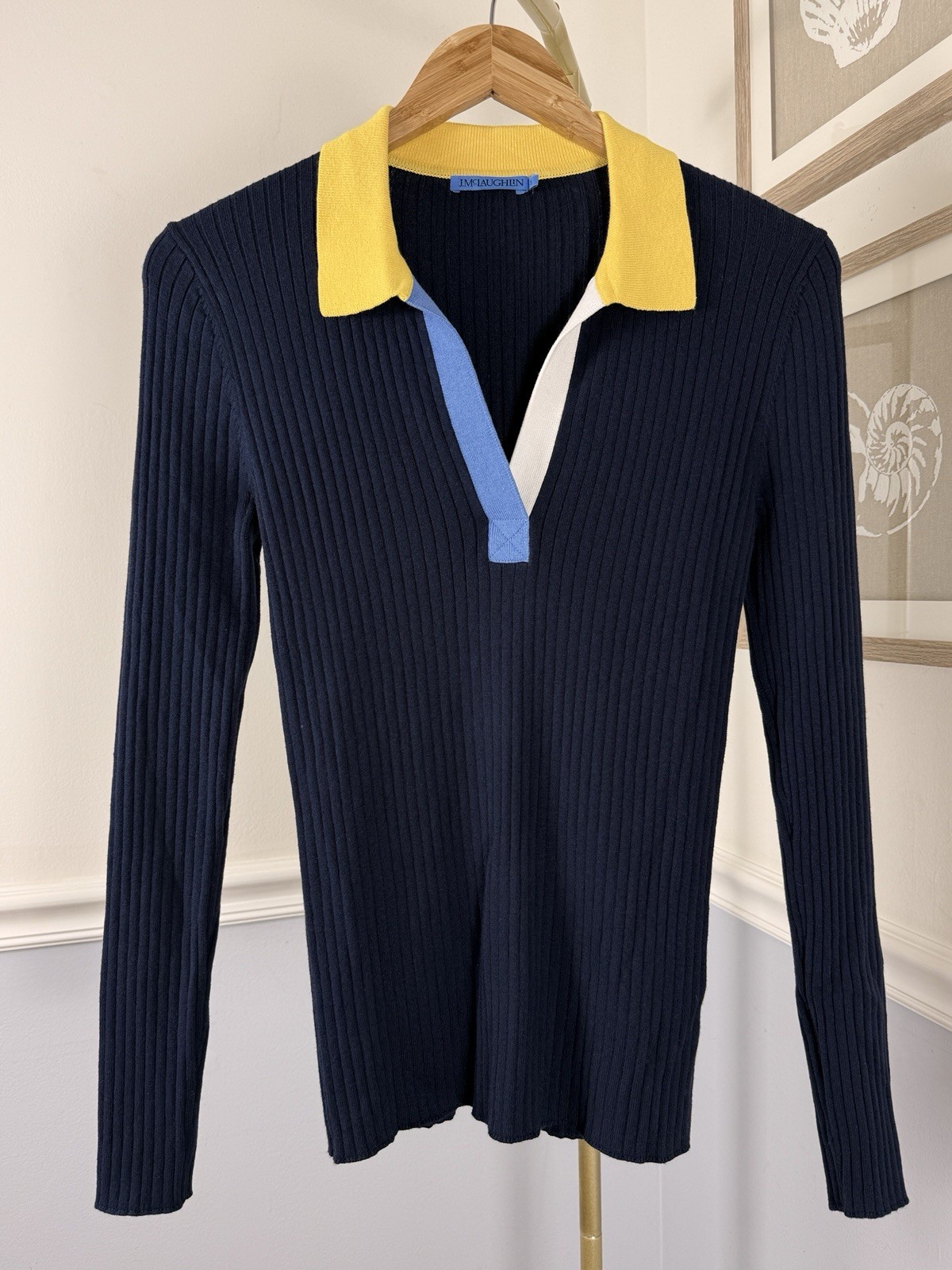 ⭐J. McLaughlin Michaela | Women’s SMALL | Navy Blue COLORBLOCK | Ribbed | Top