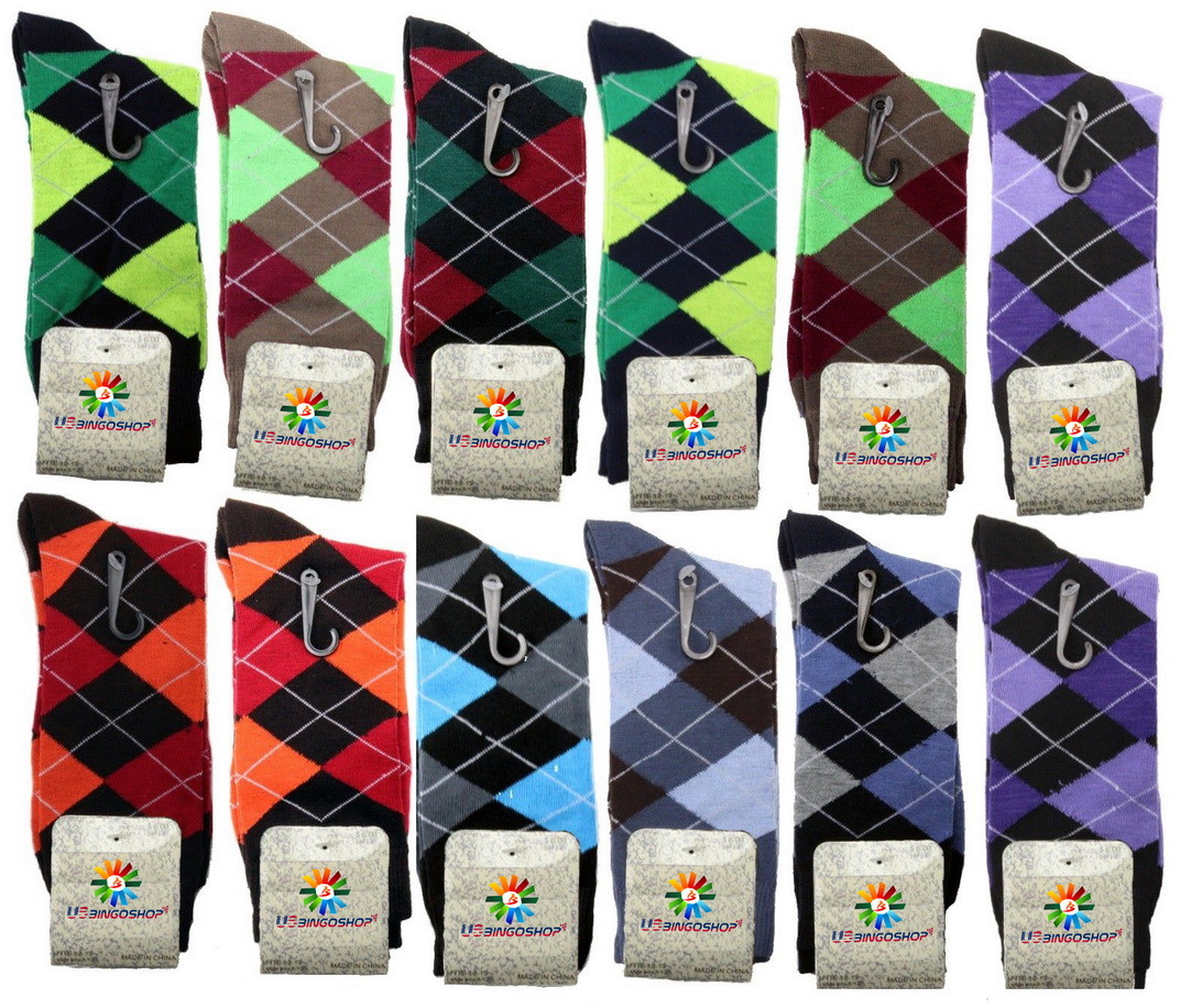 12 Pairs New Cotton Fashion Men Argyle Style Dress Socks Size 10-13 Multi Color