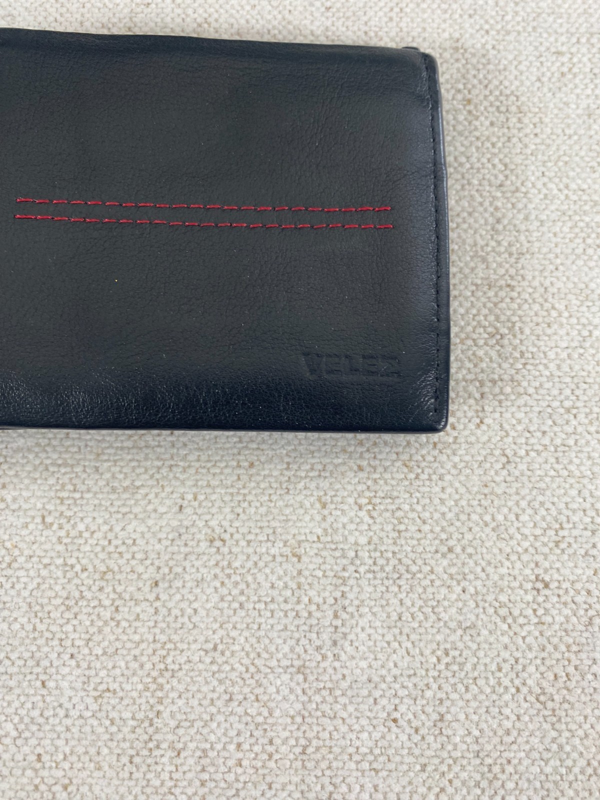 VELEZ Bifold Leather Wallet Mens Size 4.5×3.5″ Black Red Classic 8 Card Slots