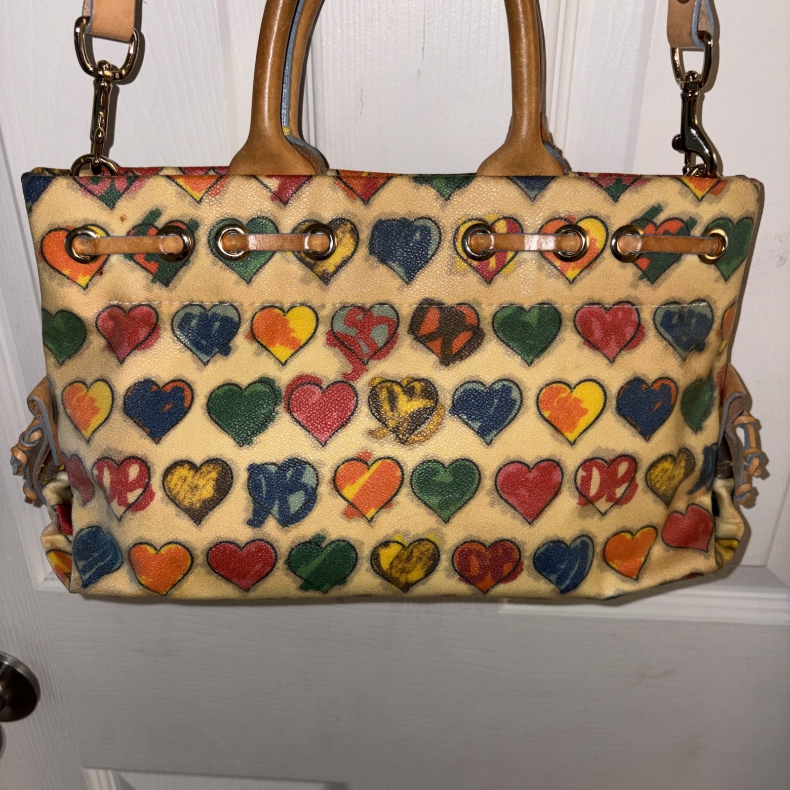 Dooney & Bourke Multi-Colored Rainbow Doodle Heart Vintage Handbag