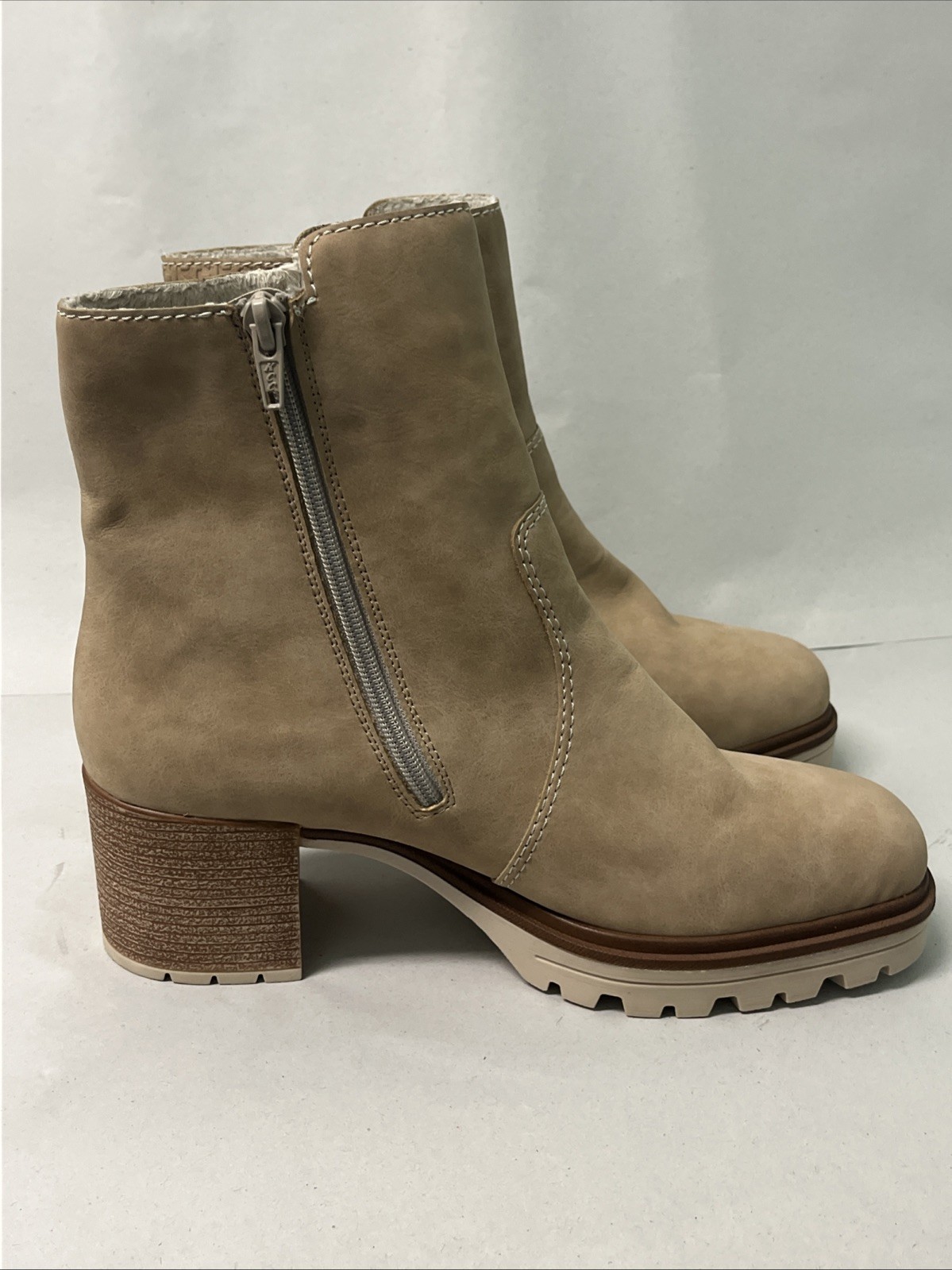 RIEKER Sandra 60 Comfort Heeled Ankle Booties In Beige, Sz 42, Approx US Sz 11