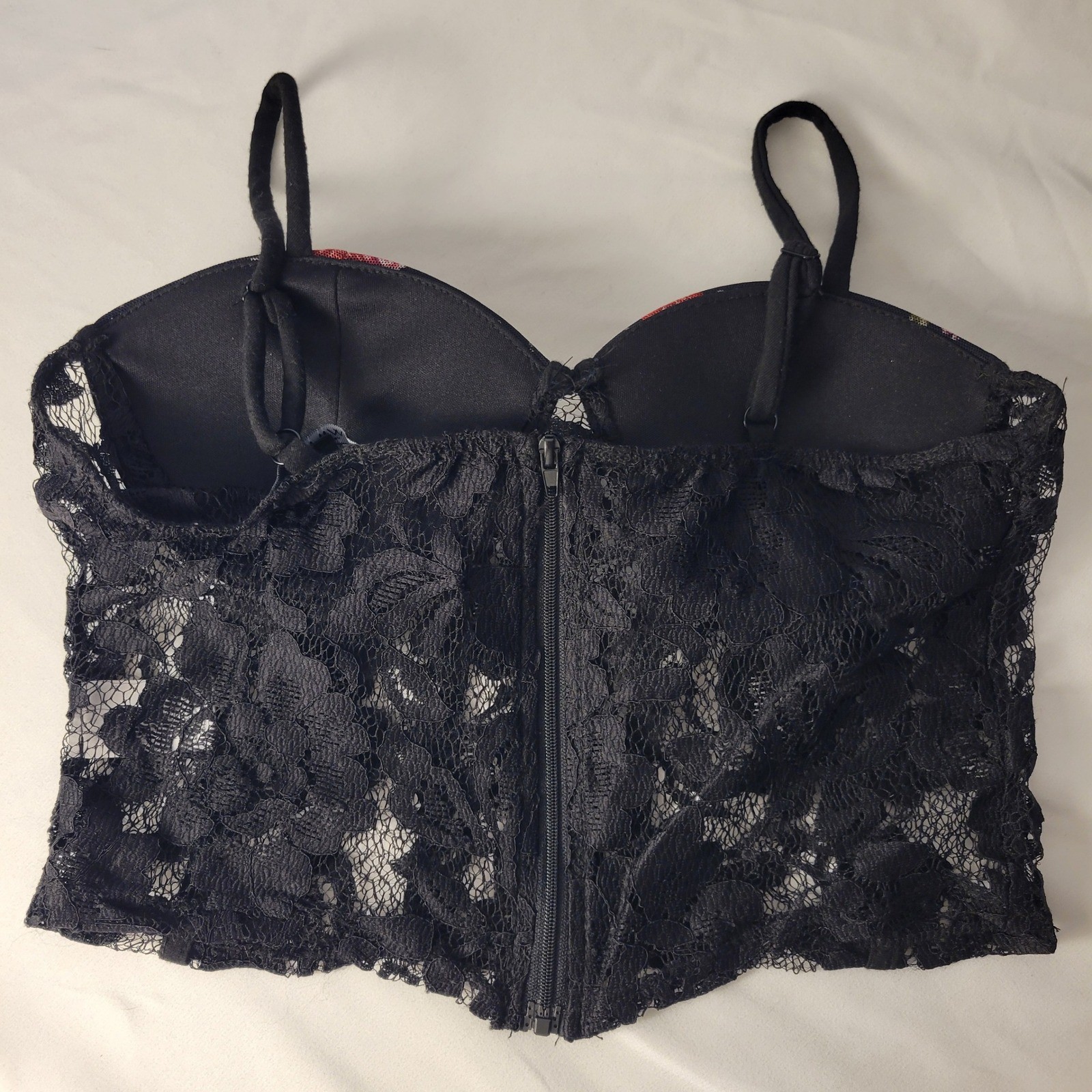 Willow Corset Bustier Top Womens Medium Black Floral Lace Underwire Zipper 6384