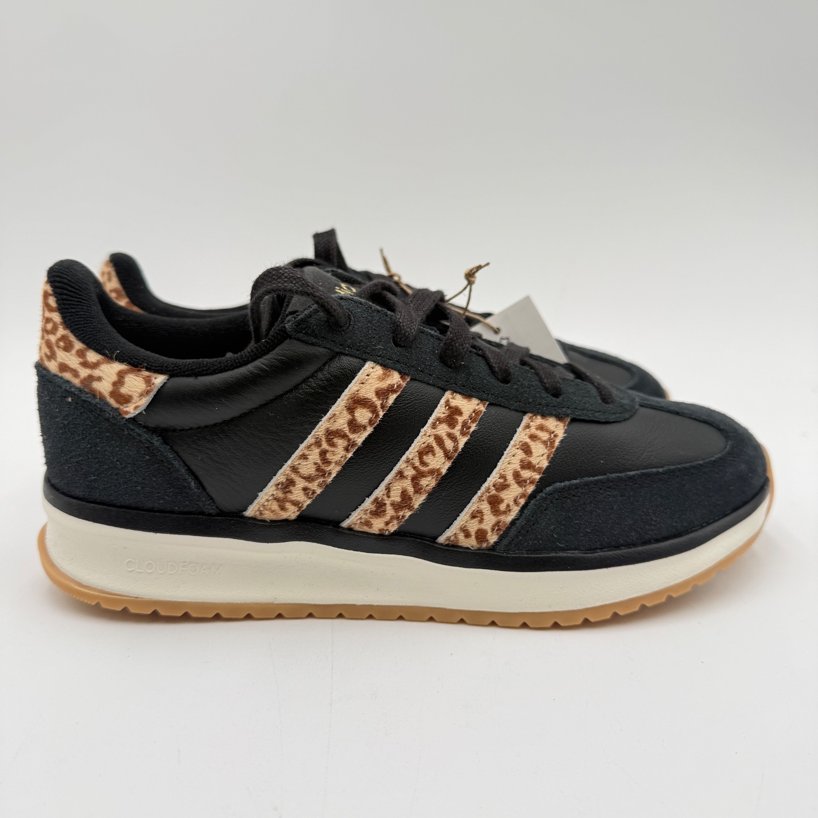 Adidas Women’s Size 6.5 Run 70s 2.0 Black Leopard Print White Gum KI5790 NEW