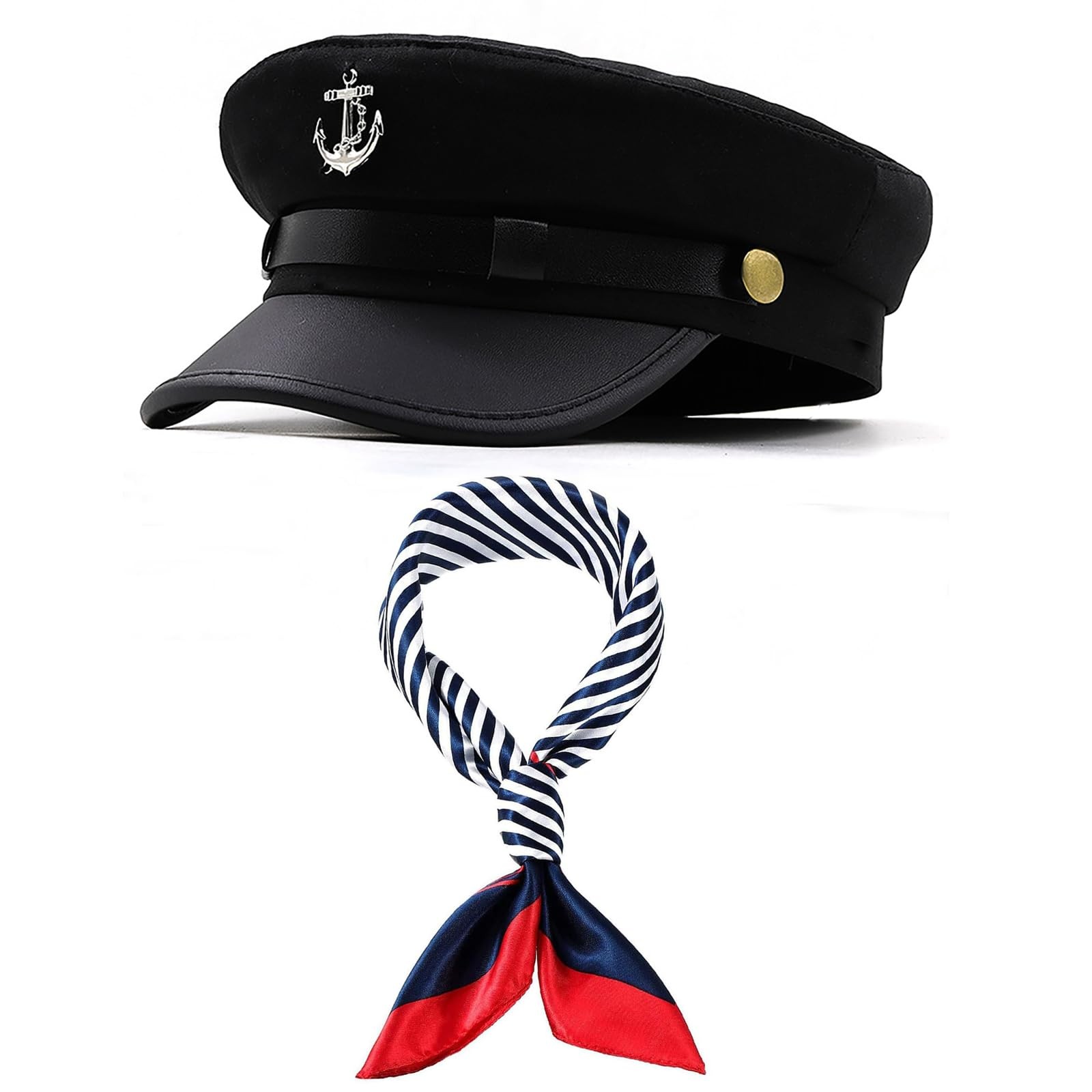 Yacht Captain Hat with Sailor Scarf – Cabbie Paperboy Beret Cap for Men