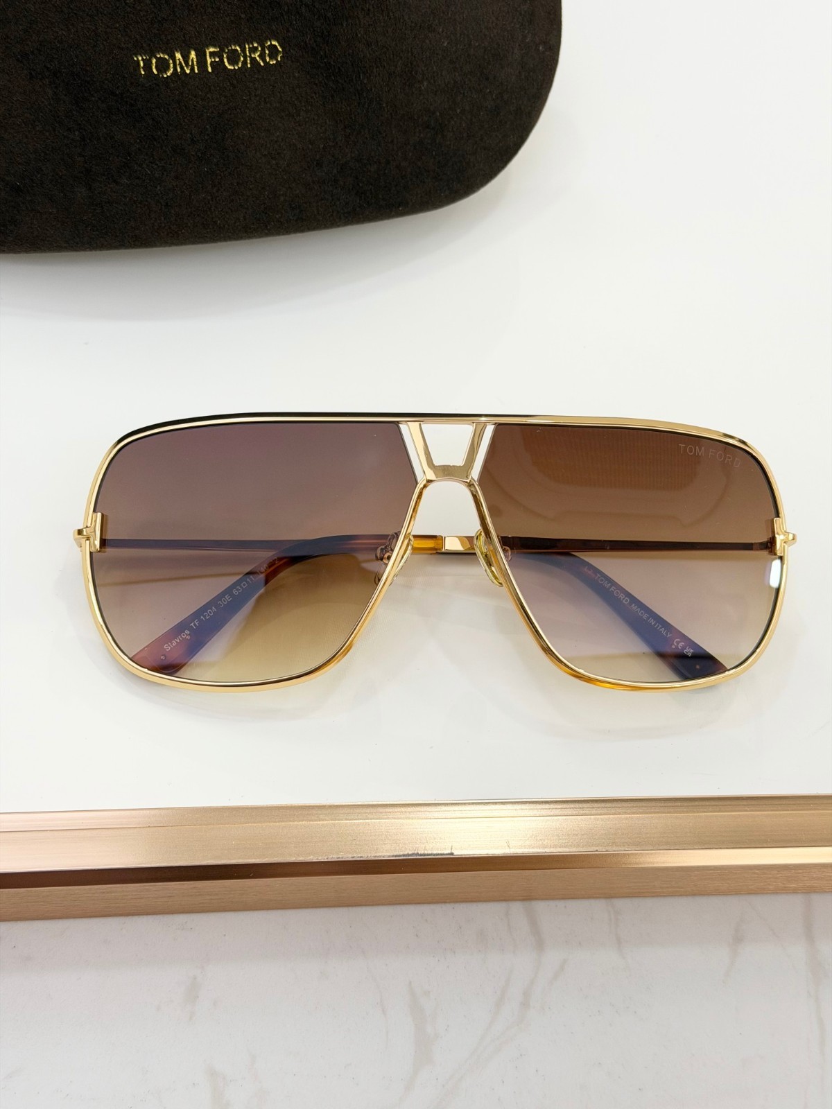 Tom Ford TF1204 Sunglasses Gold Frame Brown Gradient Lens Size 63□11-140