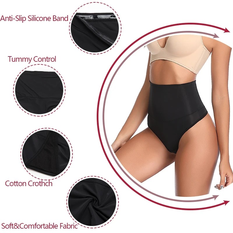 2 Pack Women High Waist Tummy Control Thong Butt Lifter Body Shaper Sexy Shorts