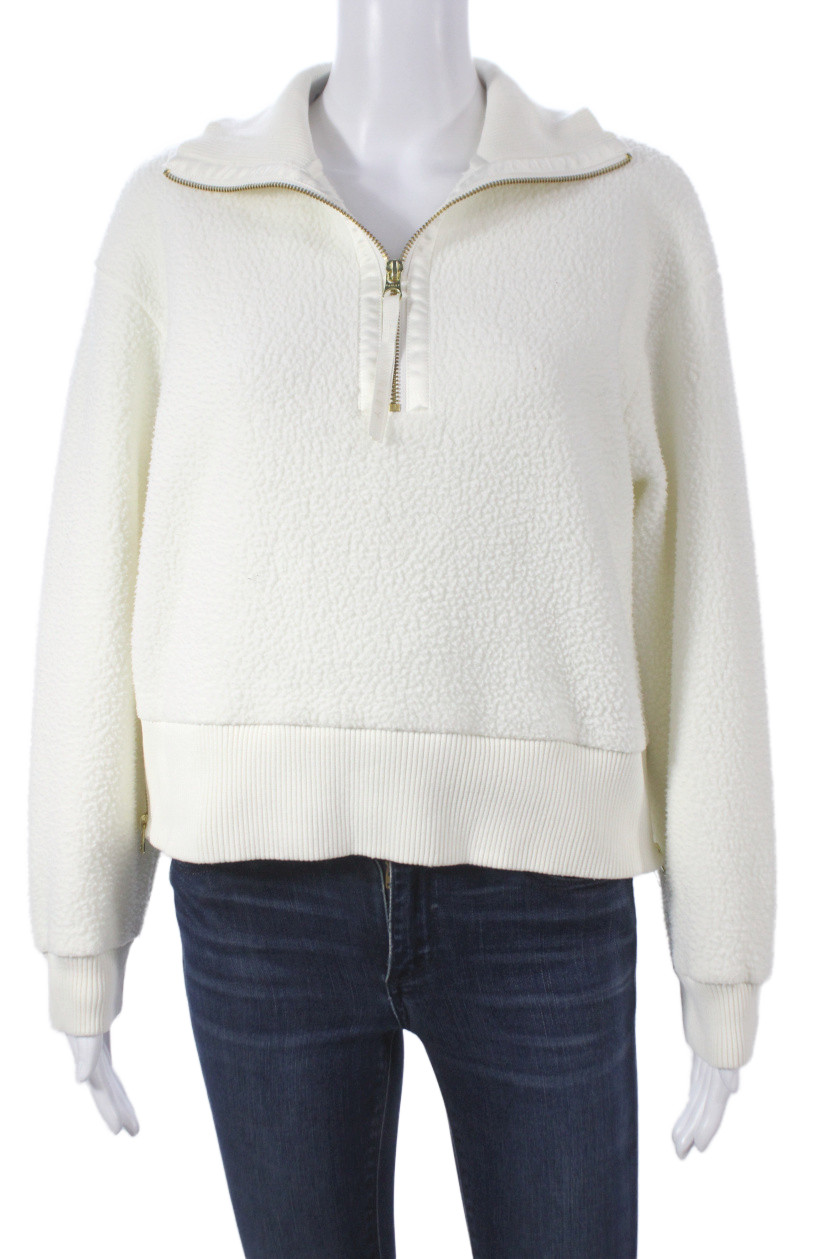 Varley Womens Pullover Zip Sweatshirt Collared White Recycled Polyester Size XS