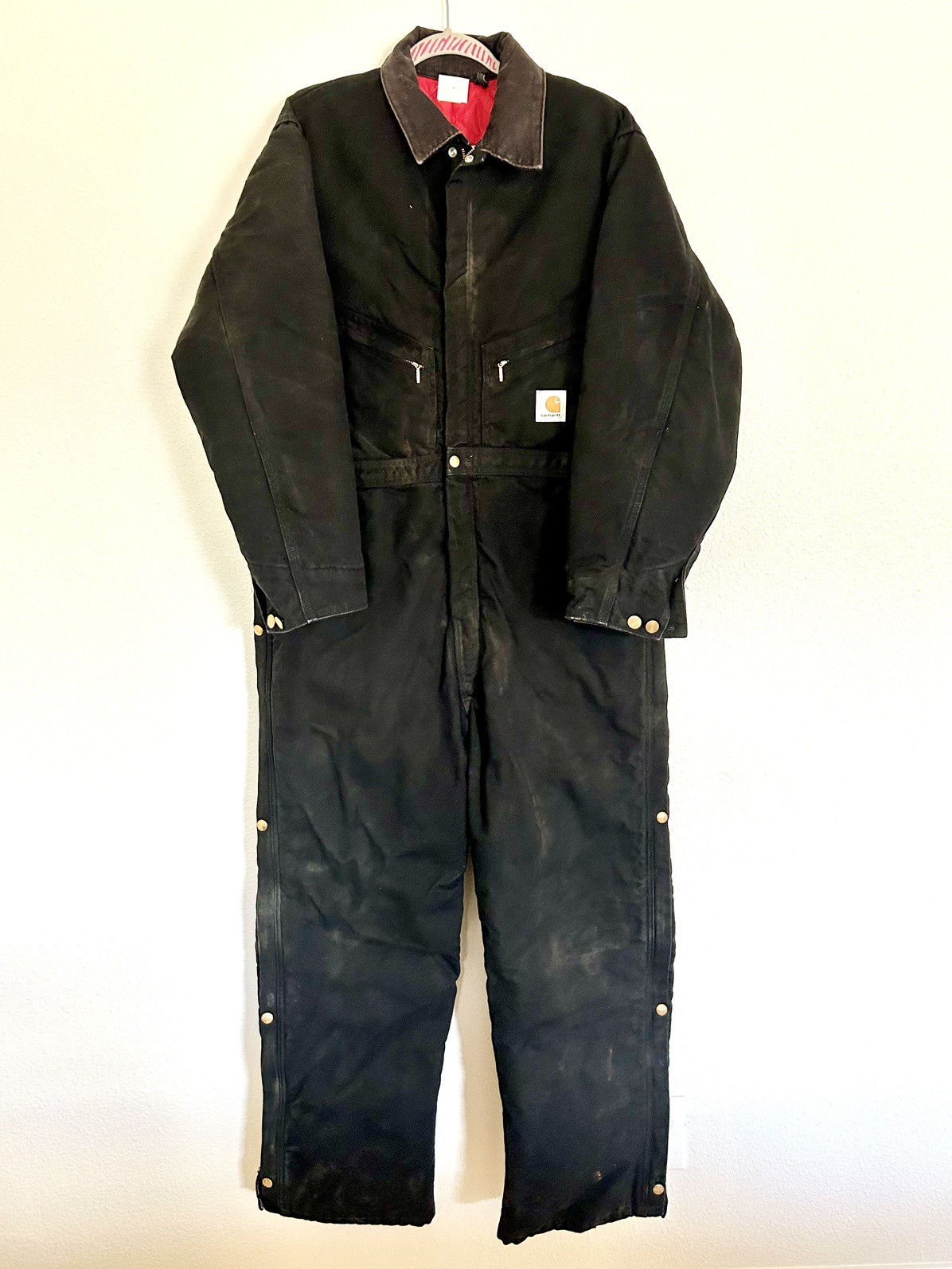 Vintage Carhartt Black Duck Coveralls USA Made Quilt Lined 46 Short