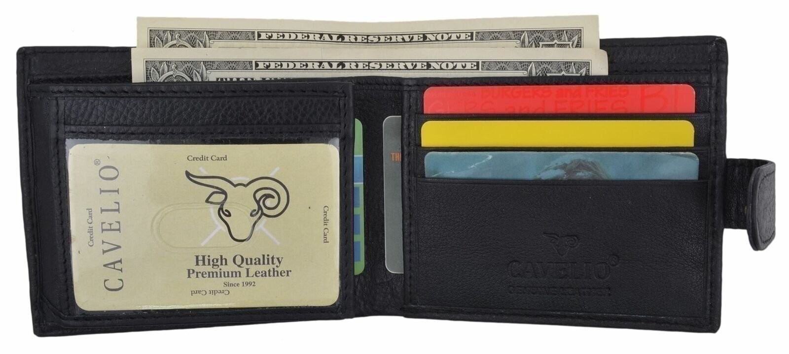 Cavelio Men’s Bifold Card ID Holder Genuine Leather Wallet with Snap Closure
