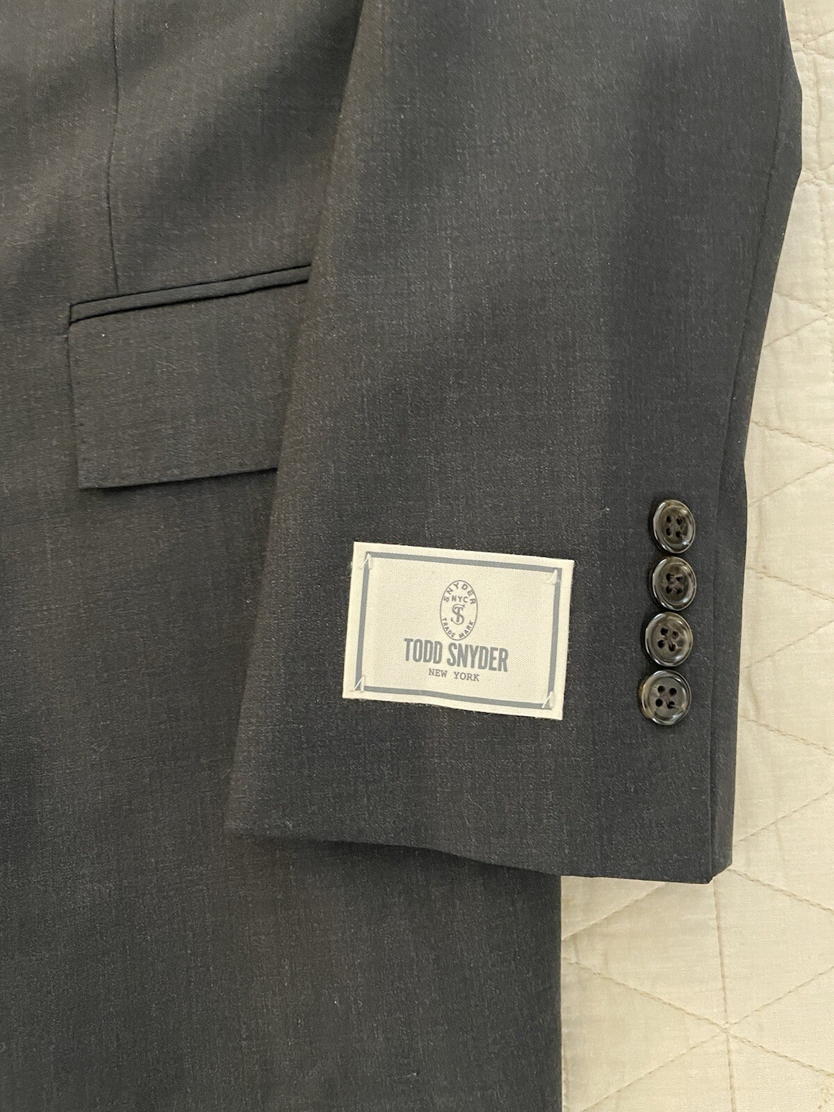 TODD SNYDER Mayfair Fit Stretch Wool Suit Jacket in Charcoal Gray Size 44 R NWT