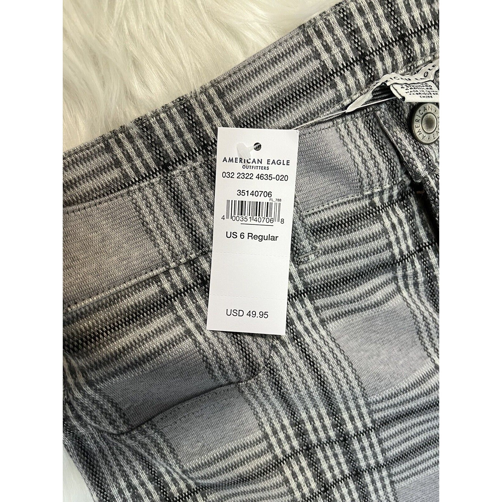 American Eagle Skinny Kick Crop Flare Pants Gray Plaid NWT Size 6 28W Regular