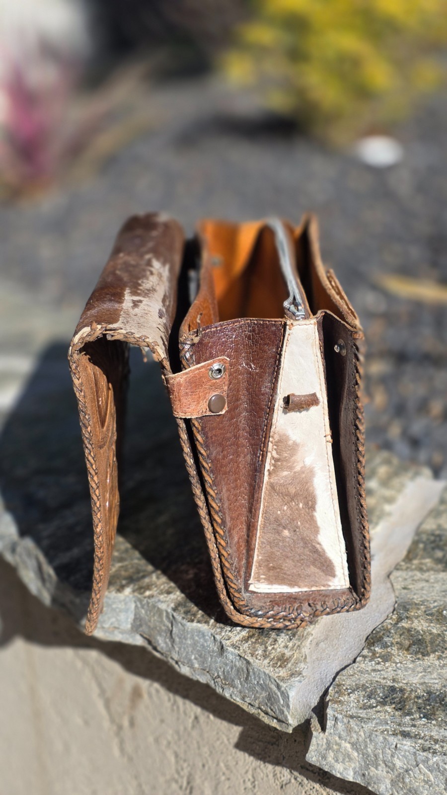 Vintage Reversible brown/white Cowhide & Tooled Leather Western Purse