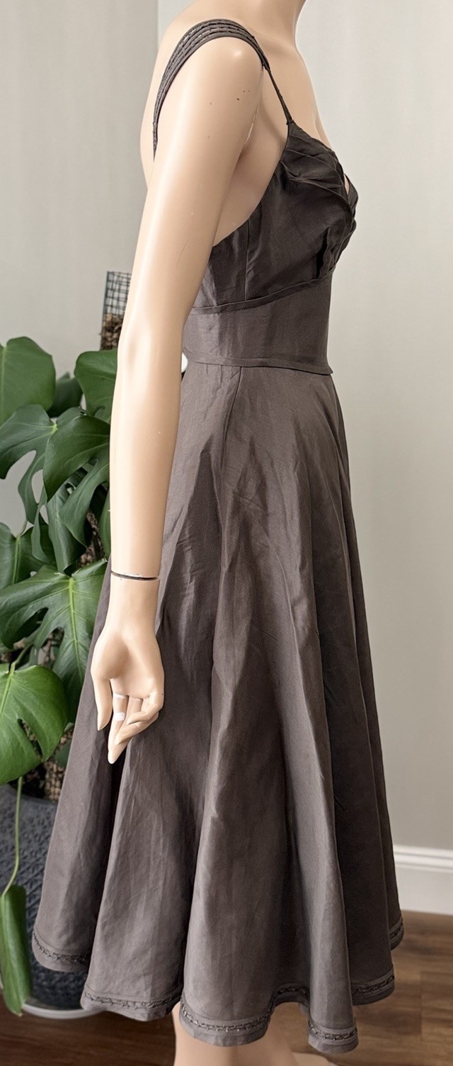 Aurelio Costarella Silk Linen Midi Dress Brown Rockabilly 50s Style Sz 0