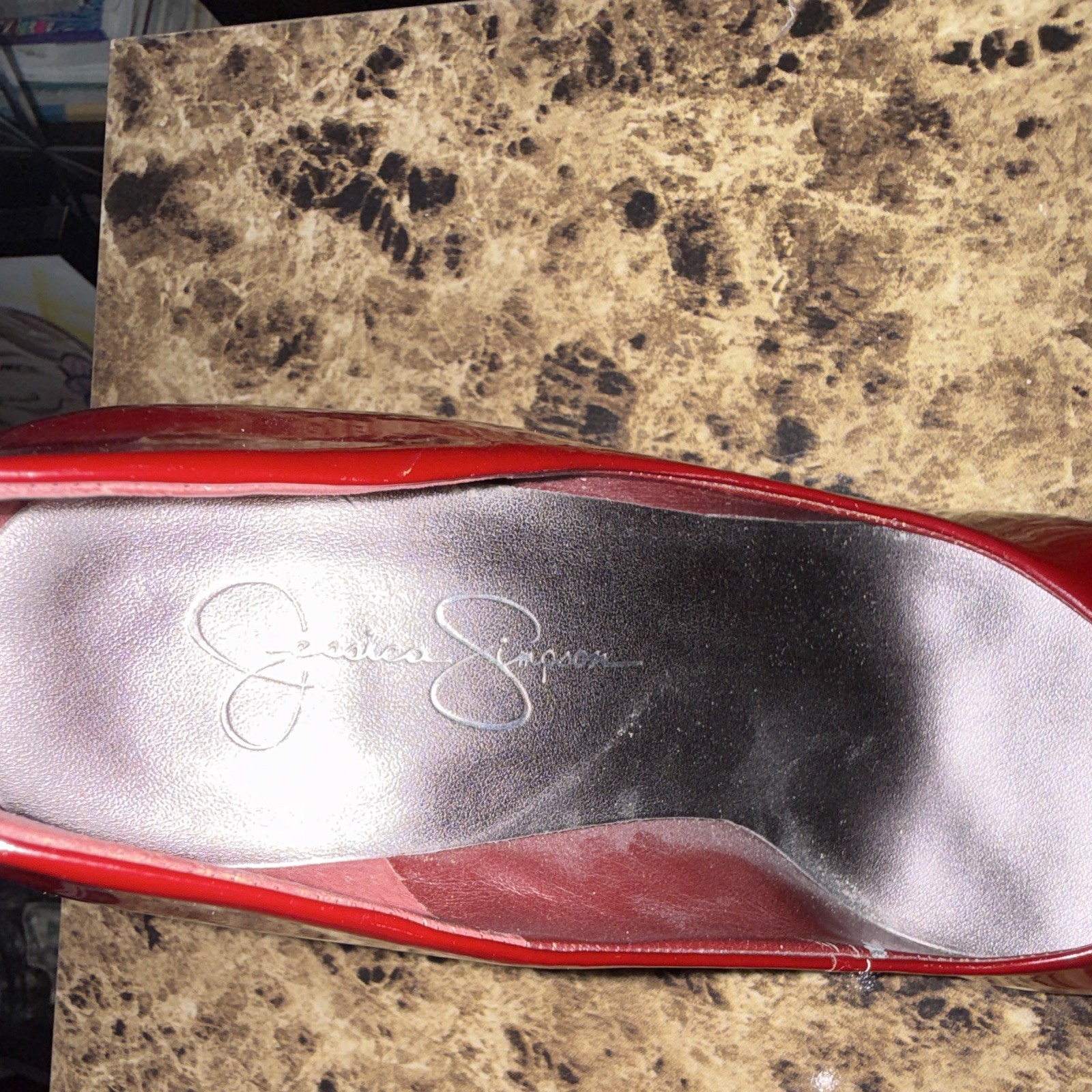 Jessica Simpson Women’s Red Patent Leather Stiletto Pump Round Toe Slip-On B 9