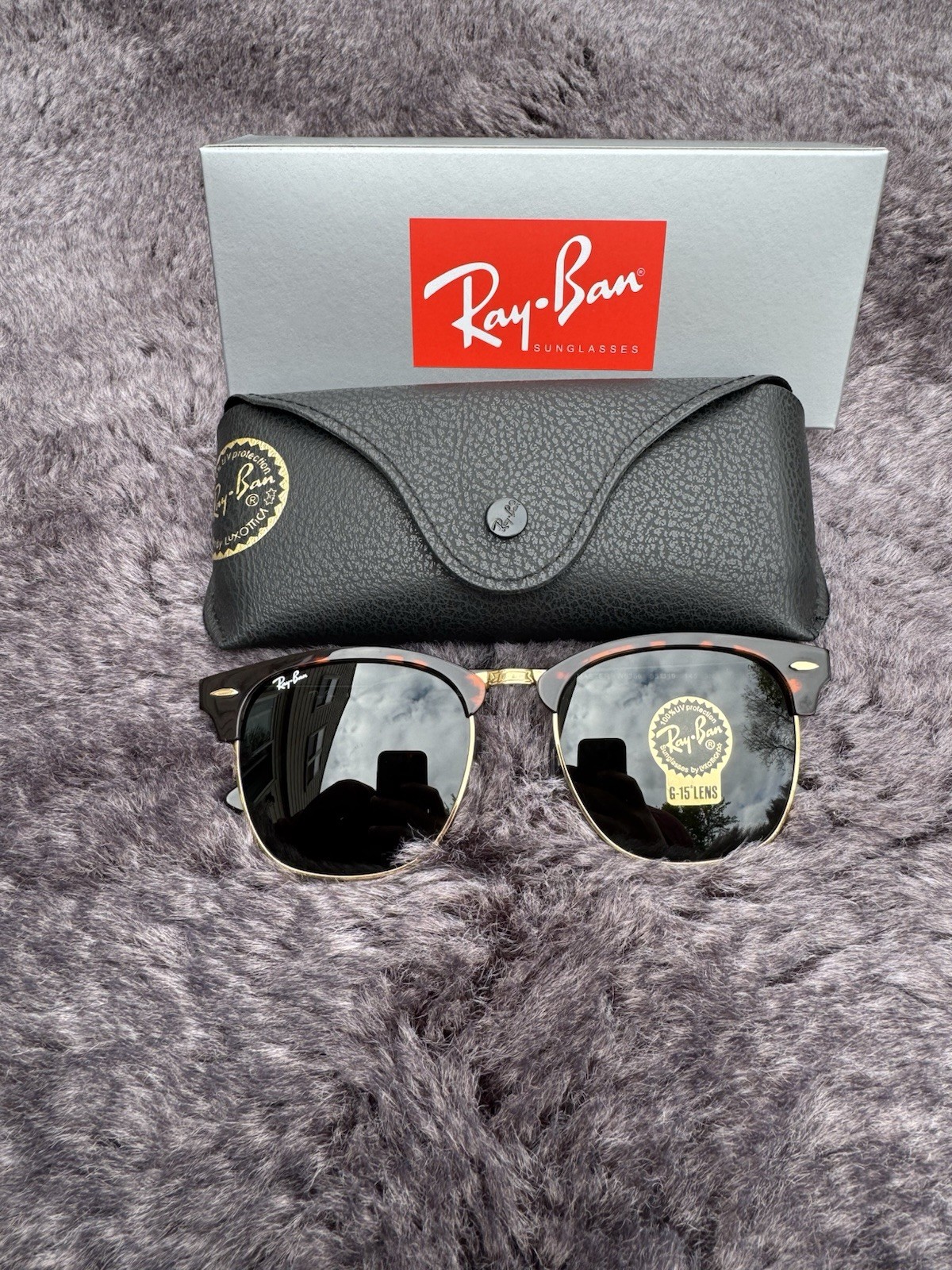 New Ray-Ban Clubmaster RB3016 Tortoise /G-15 Green Large 55mm Sunglasses