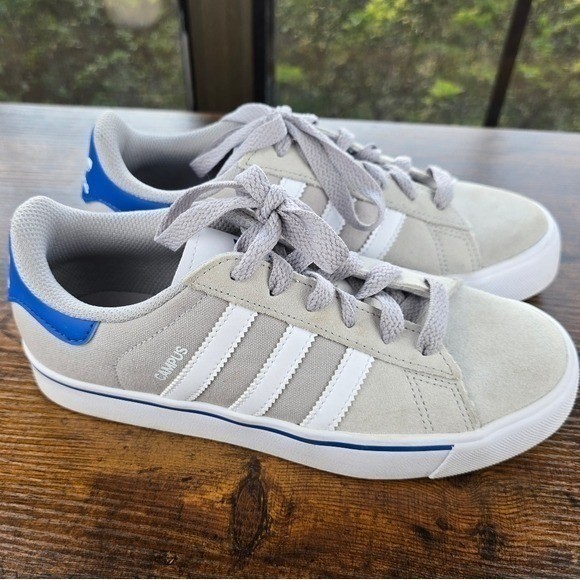 Adidas Campus Vulc Grey Suede White Three Stripes Royal Blue Sneakers