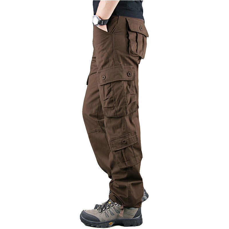 8 Pockets Men’s Cargo Pants Cotton Work Trousers Tactical Combat Outdoor Pants