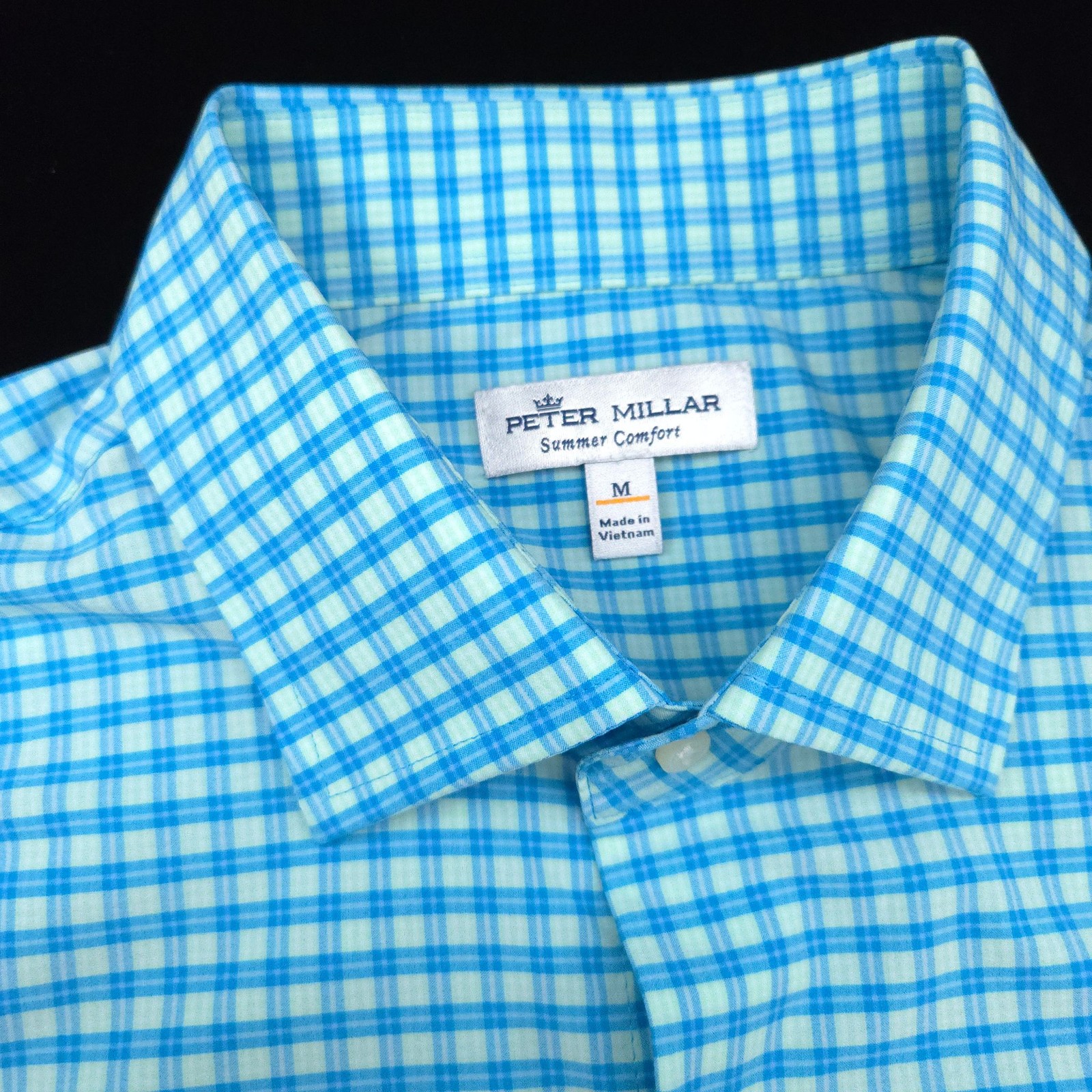Peter Millar -Summer Comfort Button Shirt -M Aqua Blue Short Sleeve Nylon Poly
