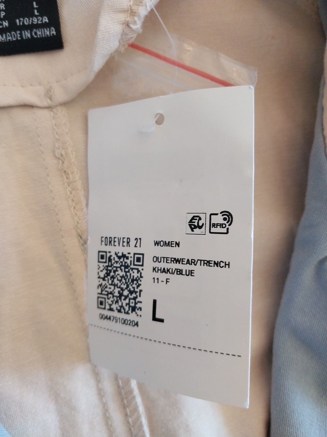 NWT Forever 21 Two Tone Colorblock Belted Trench Coat Womens Sz Large Tan & Blue