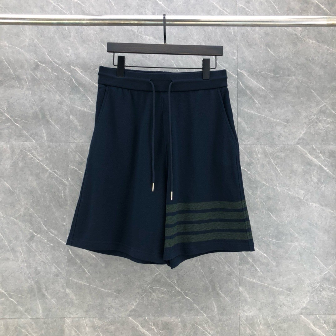 Thom Browne Men Yarn-Dyed Pique Shorts Signature 4 Bar Stripe Drawstring 2 Color