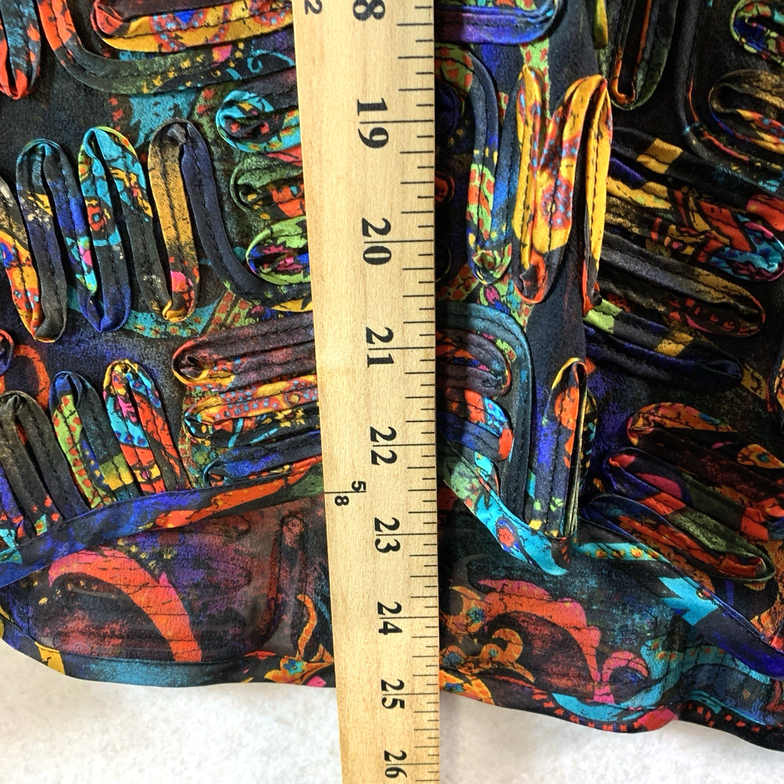 Womens Semi Sheer 100% Silk Top Layer Sz L Colorful Artsian Boho Statement Event