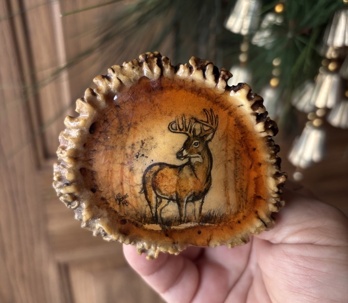 Vintage Elk Horn Antler Burr Button Deer Laminated Handcrafted Belt Buckle