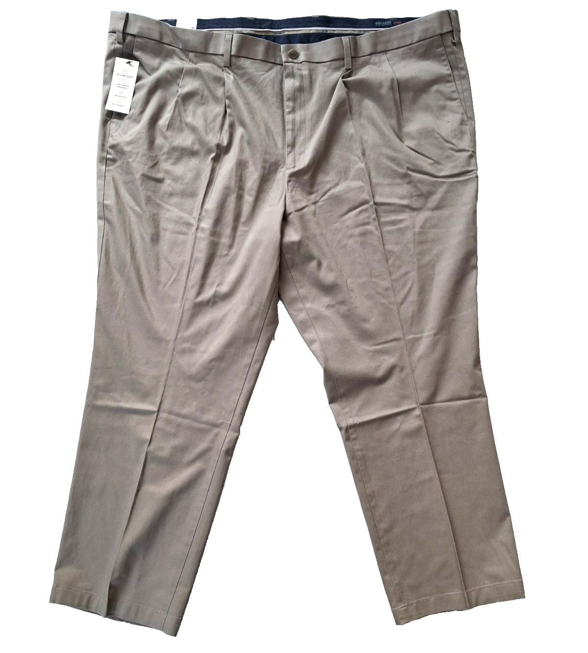 Dockers Pants 52 X 30 Big & Tall Light Khaki Classic Fit Pleated Flex Comfort