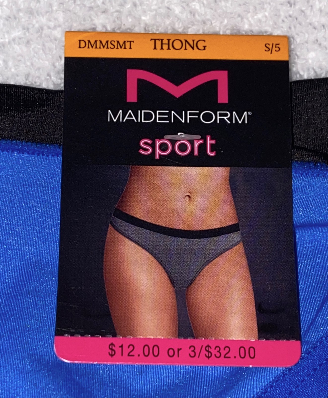 MAIDENFORM Sport Blue Black Breathable Thong Panty Womens S 5 M 6 L 7 XL 8 2XL 9