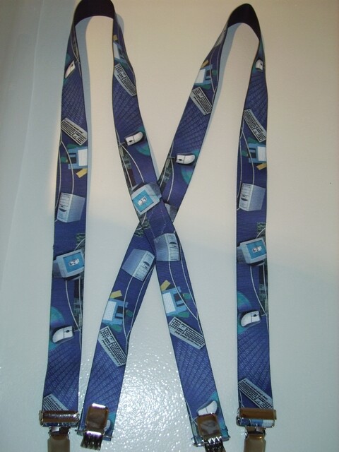 X-Style Men’s Suspenders Featuring Computers on Navy Blue, Snaps. USA Made