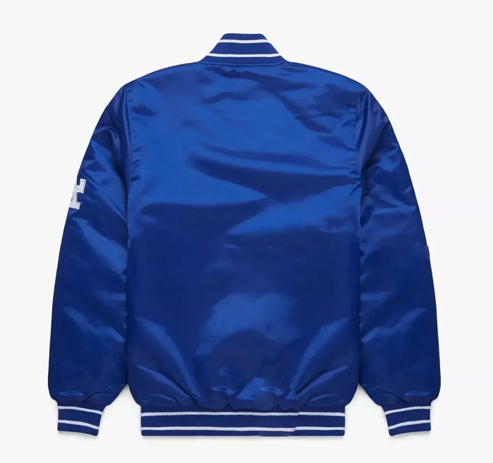 Men’s Los Angeles Dodgers Blue Satin Baseball Jacket Full-Snap Embroidery logos