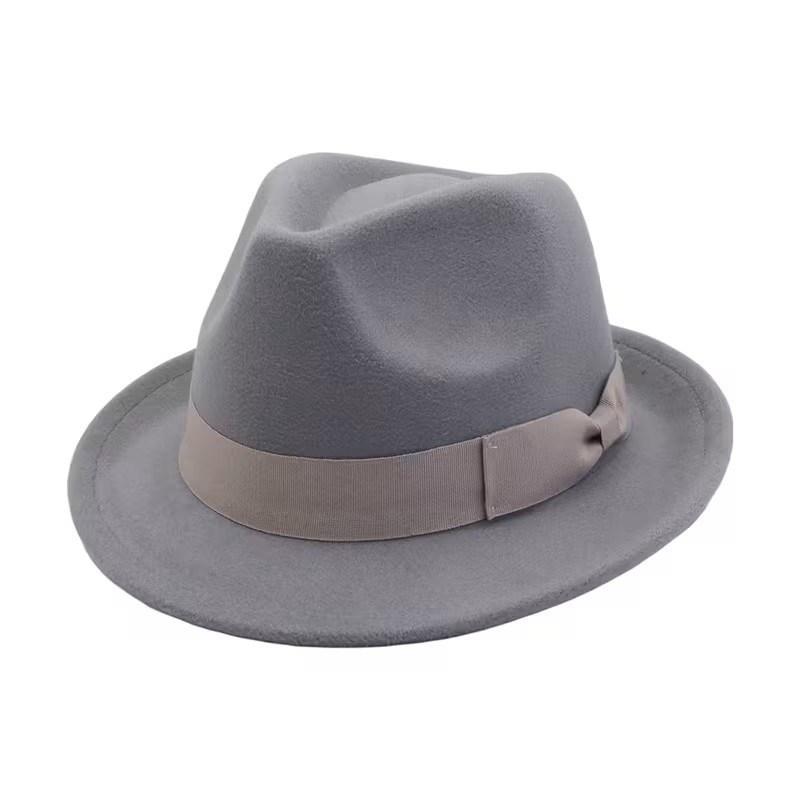 Gray Wide Brim Fedora Hat Classic Vintage Gangster Church Dressy Trilby Unisex