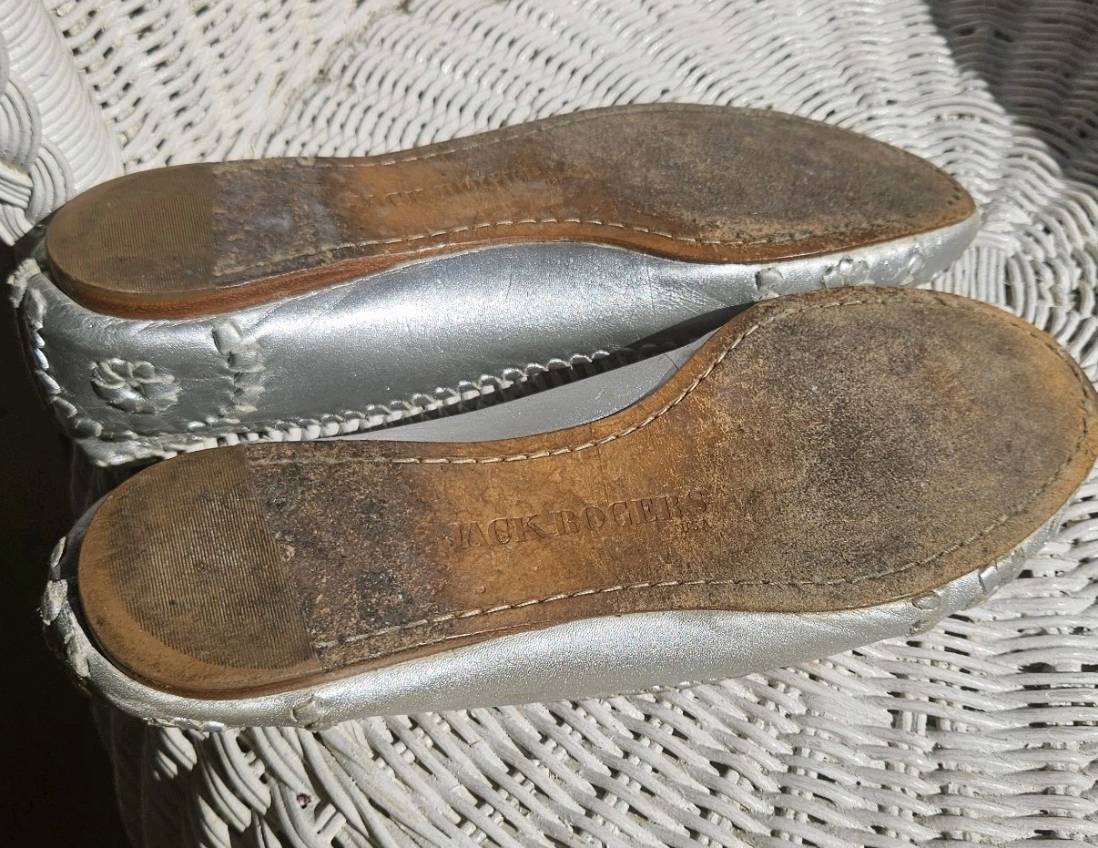 Jack Rogers All Leather Silver Vowen Flats Women’s Size 10