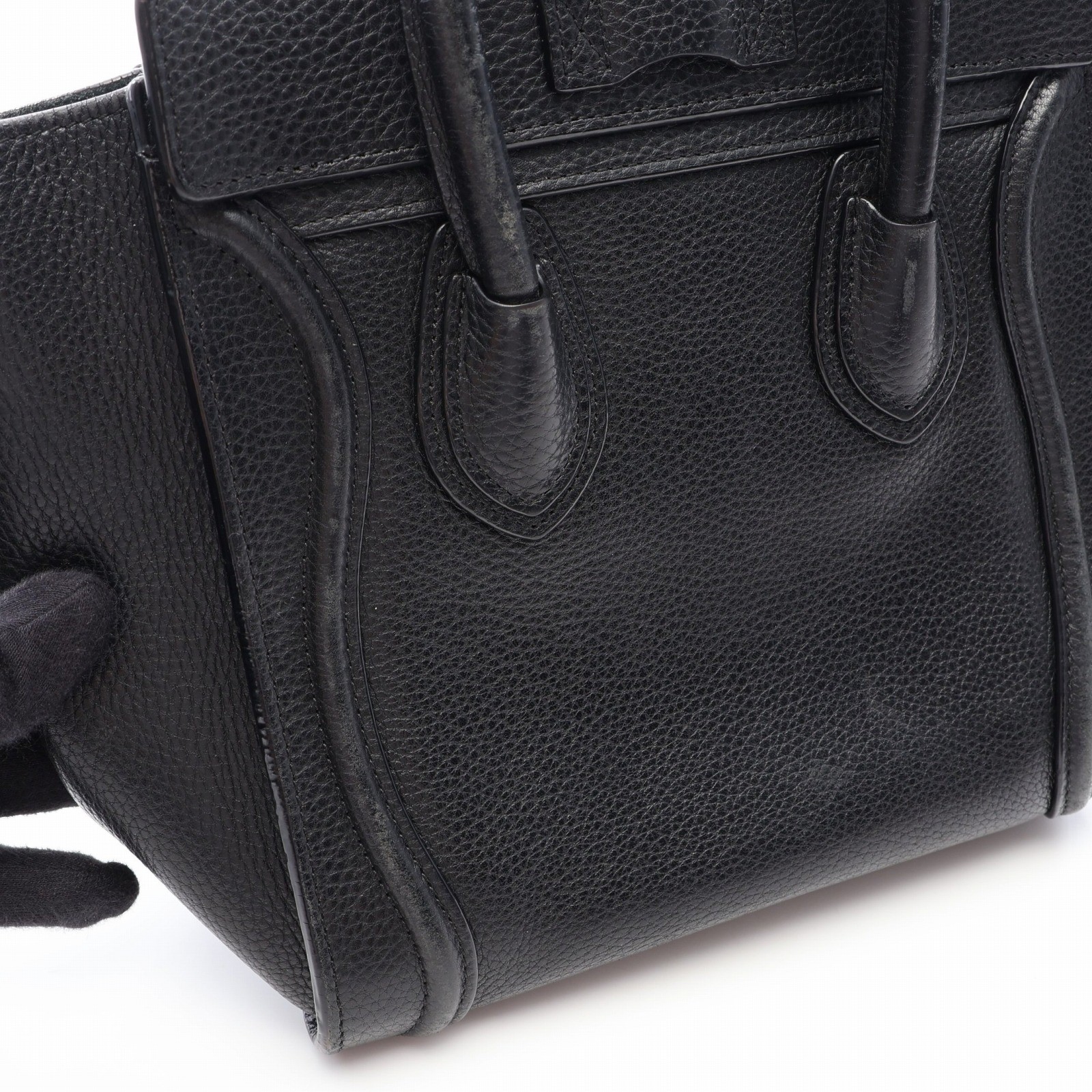 CELINE Luggage Nano Shopper Shoulder Crossbody Handbag 168243 leather Black Used